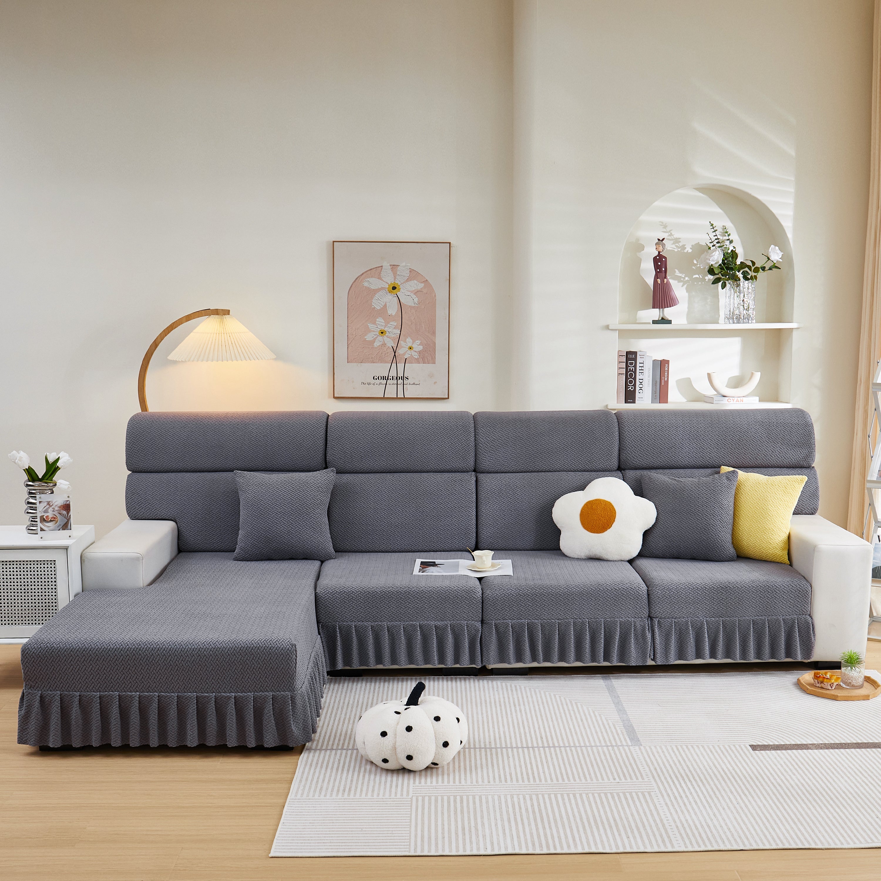 Tailored Sofa Cushion Covers Stretch Couch Seat Covers  With Skirt For Sectional Sofas