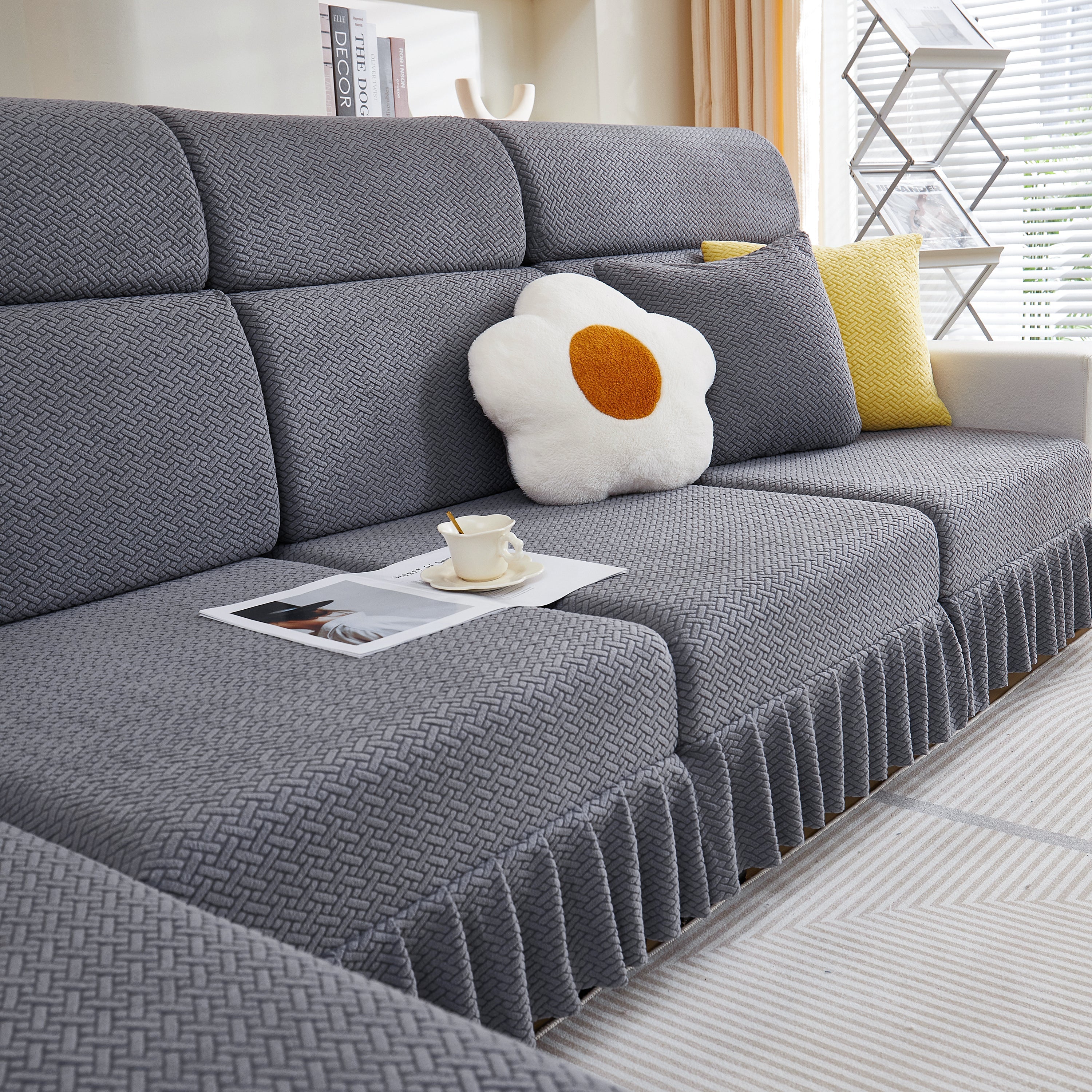 Tailored Sofa Cushion Covers Stretch Couch Seat Covers  With Skirt For Sectional Sofas