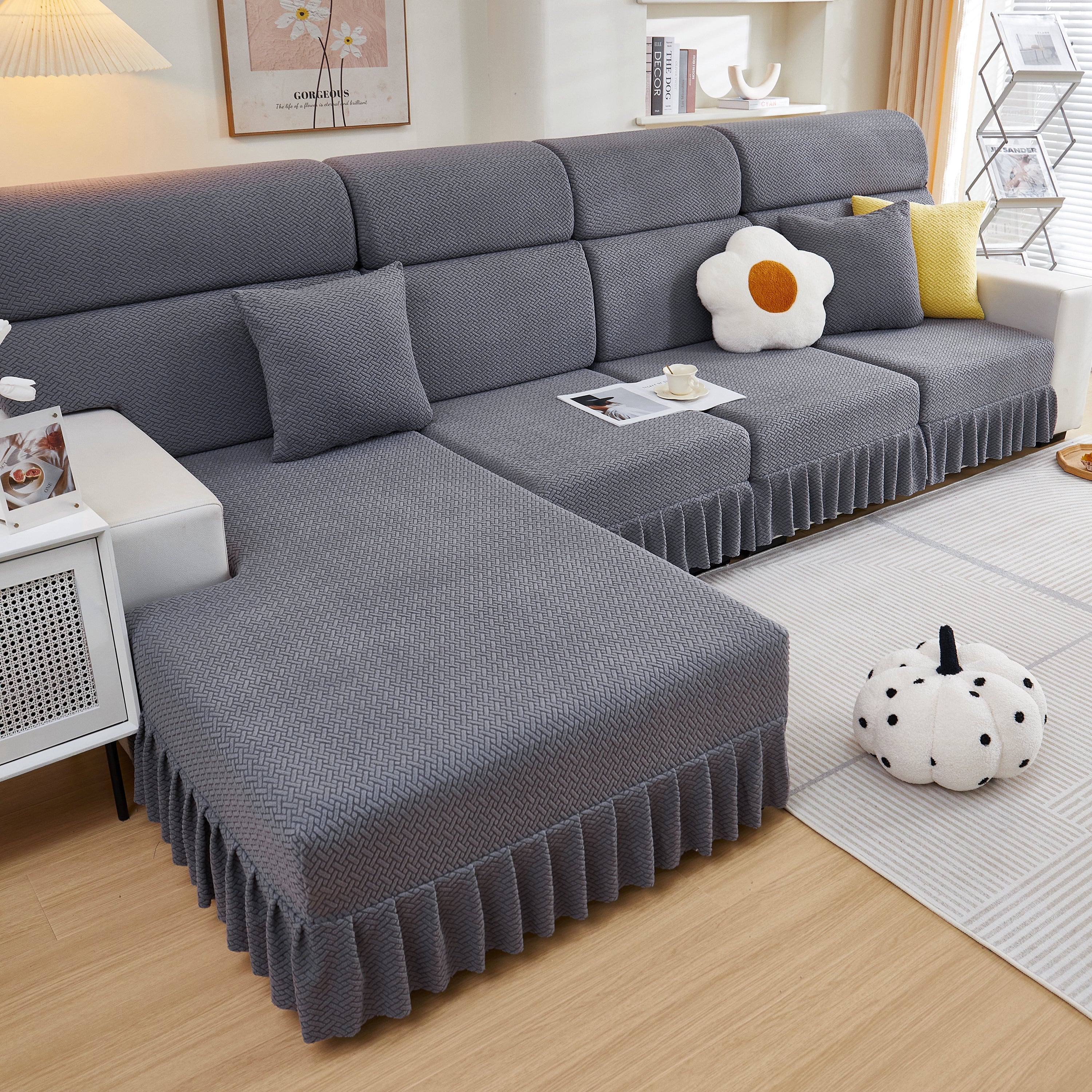 Tailored Sofa Cushion Covers Stretch Couch Seat Covers  With Skirt For Sectional Sofas