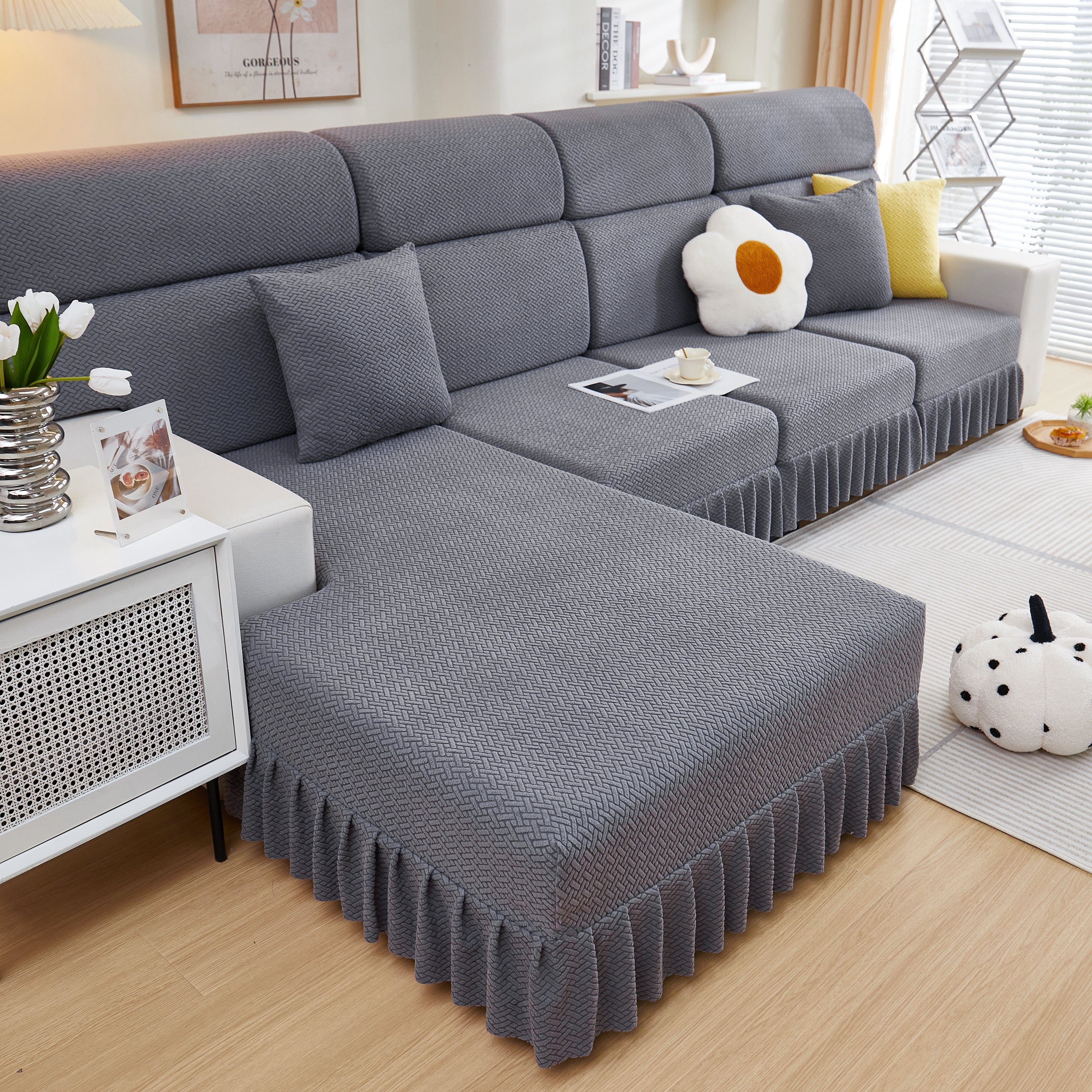 Tailored Sofa Cushion Covers Stretch Couch Seat Covers  With Skirt For Sectional Sofas