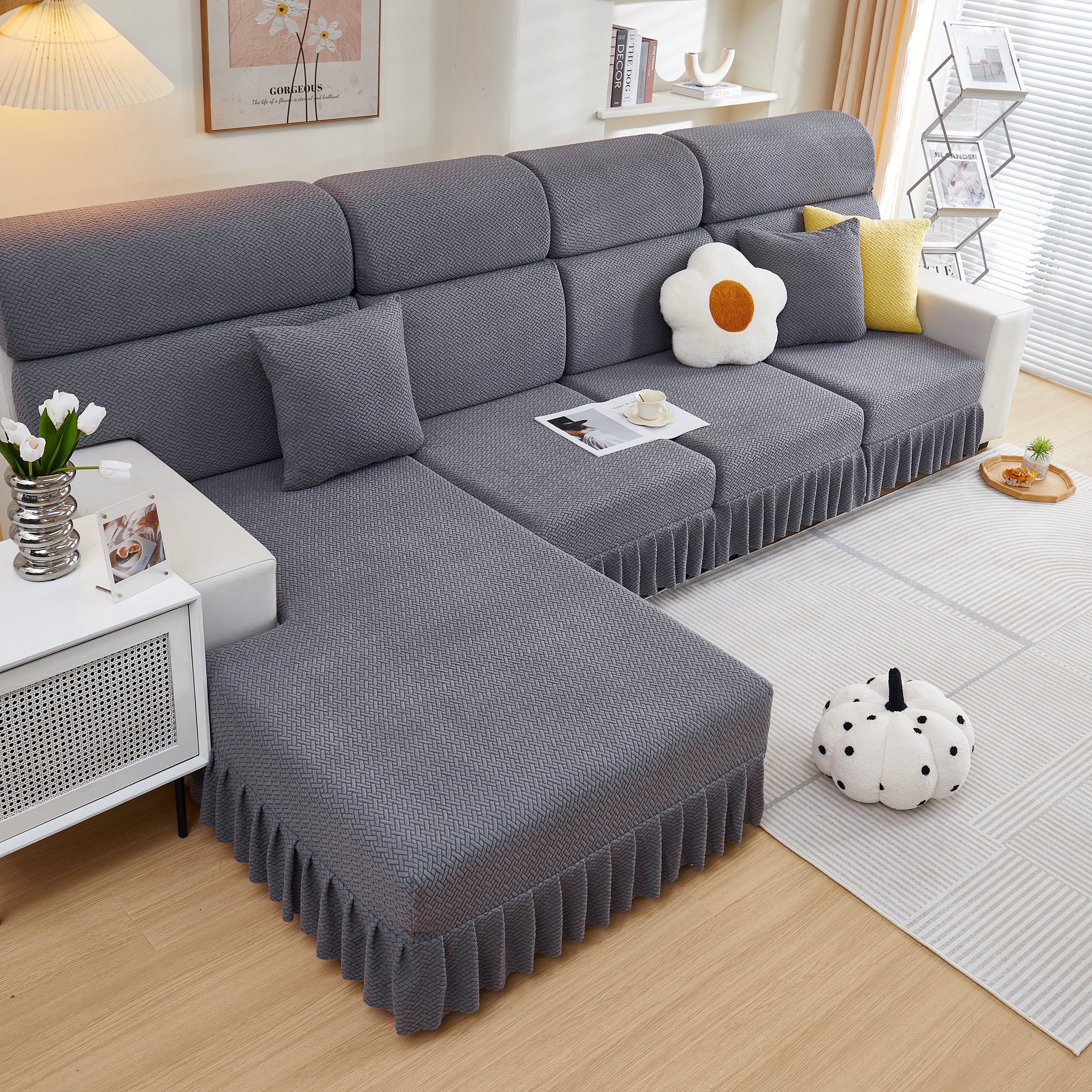 Tailored Sofa Cushion Covers Stretch Couch Seat Covers  With Skirt For Sectional Sofas