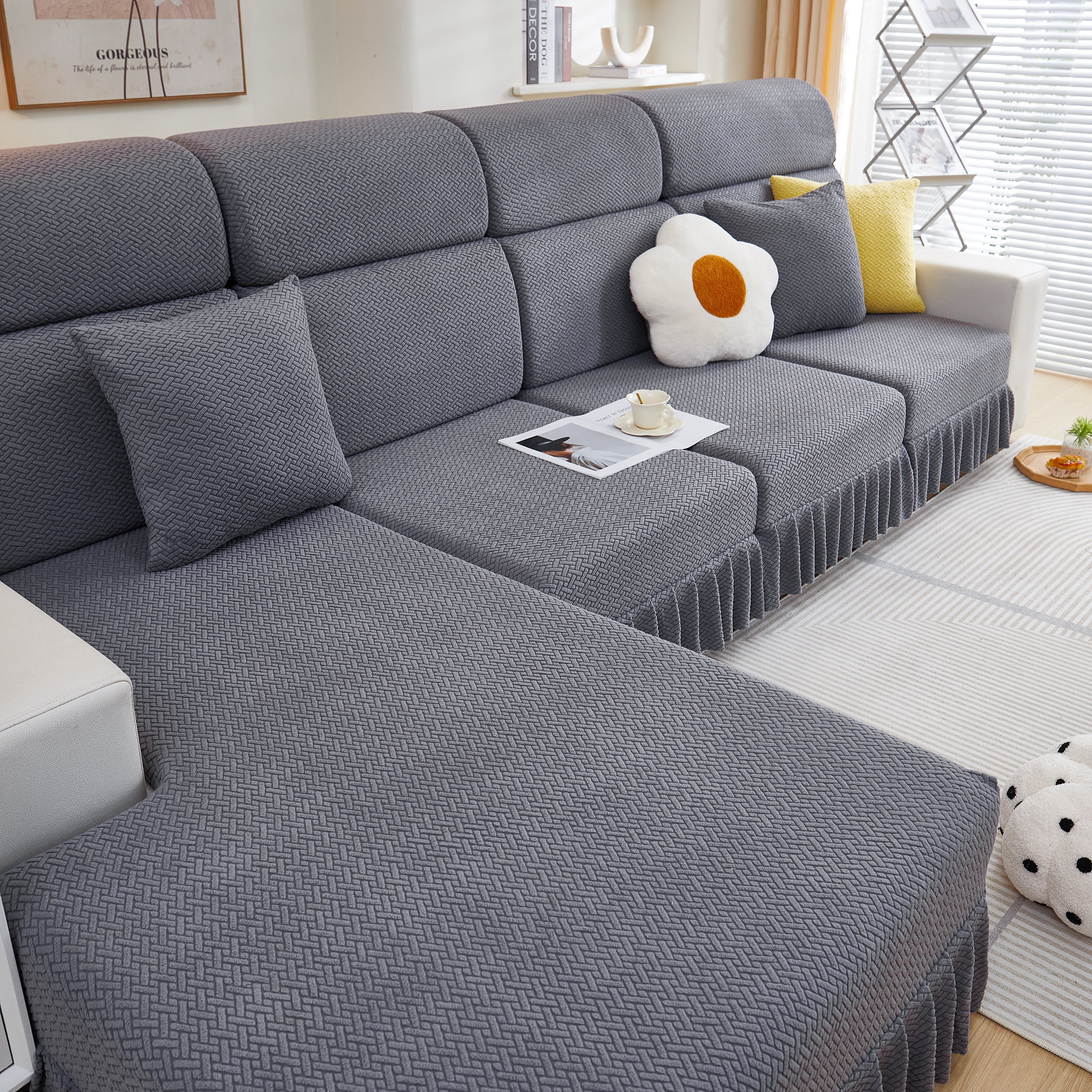 Tailored Sofa Cushion Covers Stretch Couch Seat Covers  With Skirt For Sectional Sofas