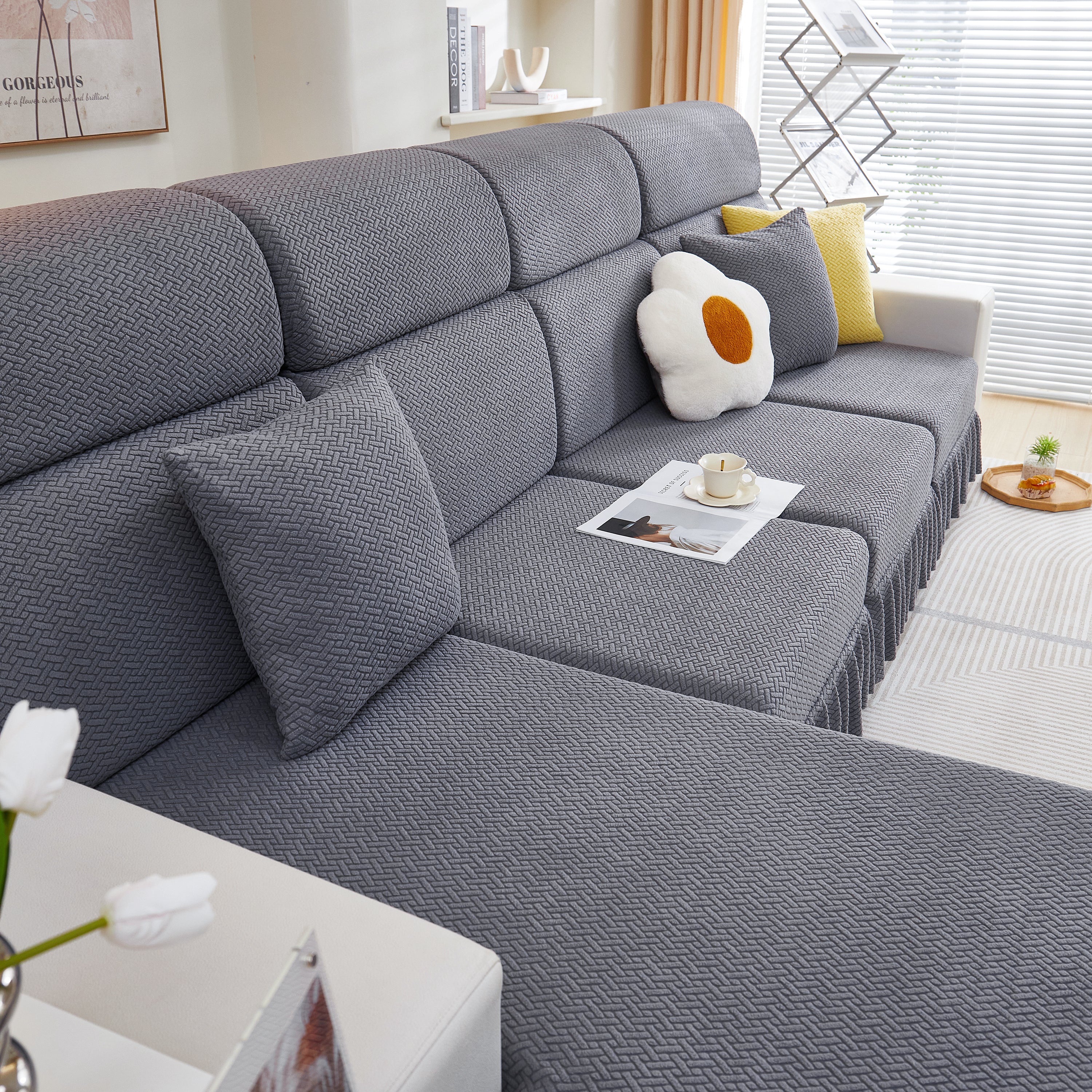 Tailored Sofa Cushion Covers Stretch Couch Seat Covers  With Skirt For Sectional Sofas