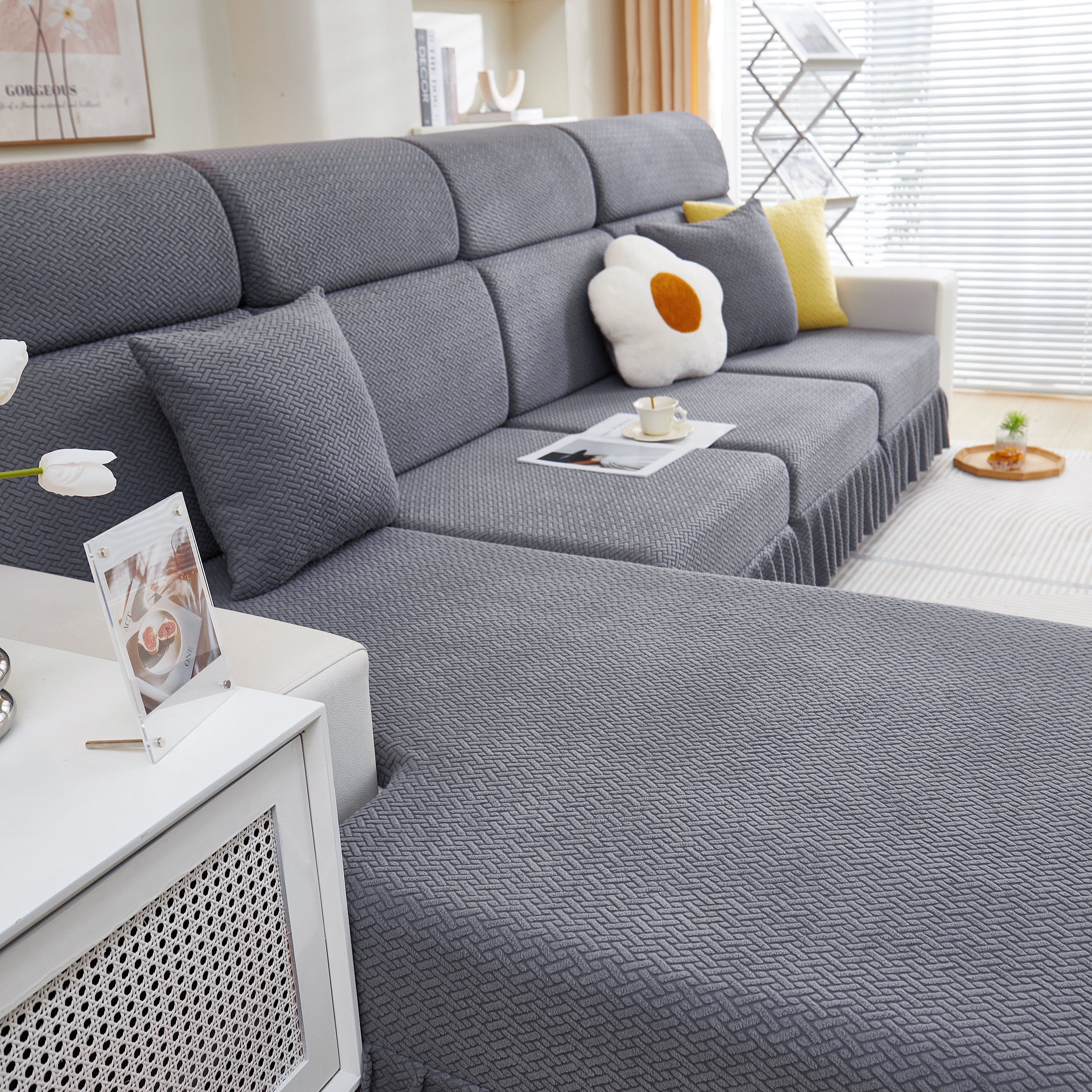 Tailored Sofa Cushion Covers Stretch Couch Seat Covers  With Skirt For Sectional Sofas