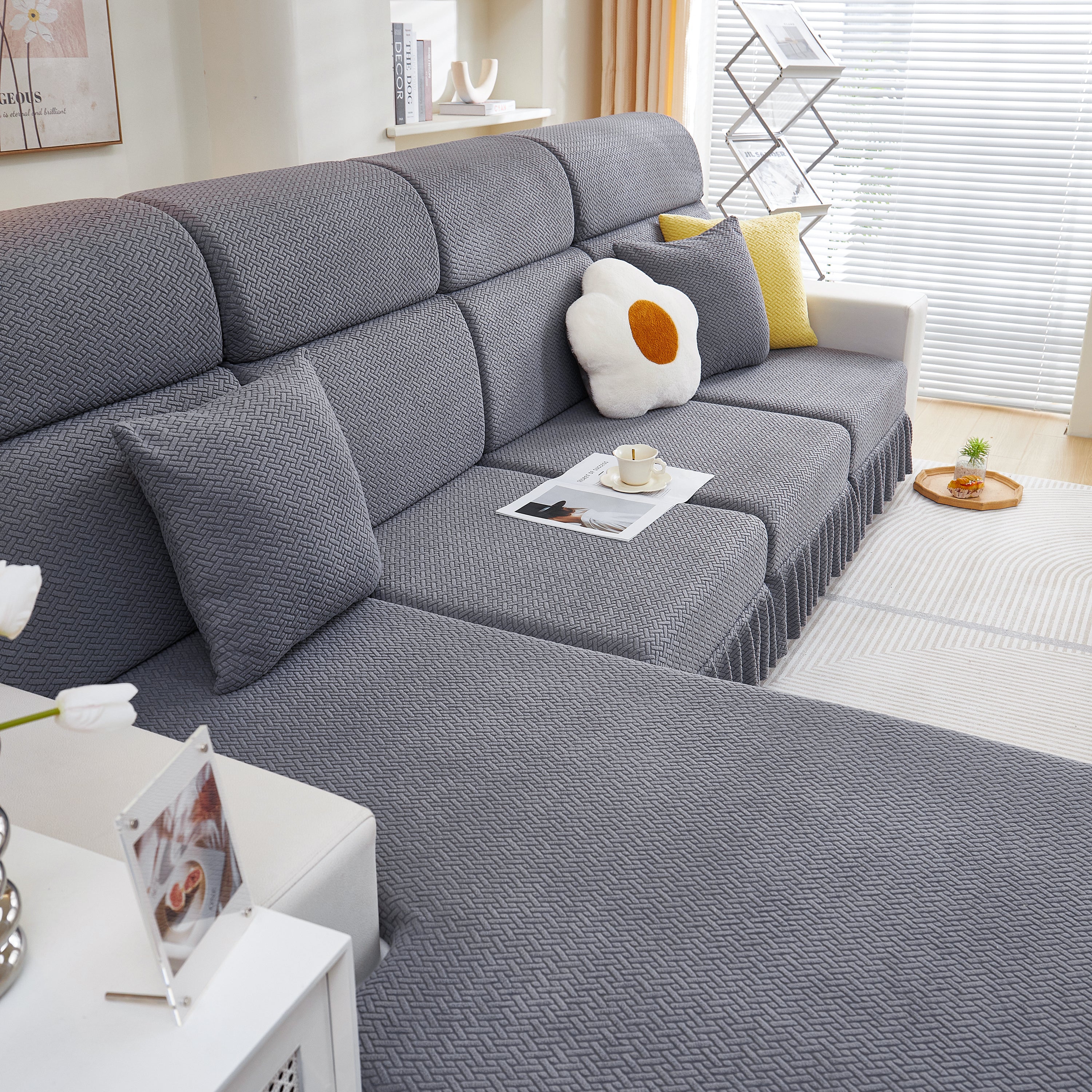 Tailored Sofa Cushion Covers Stretch Couch Seat Covers  With Skirt For Sectional Sofas
