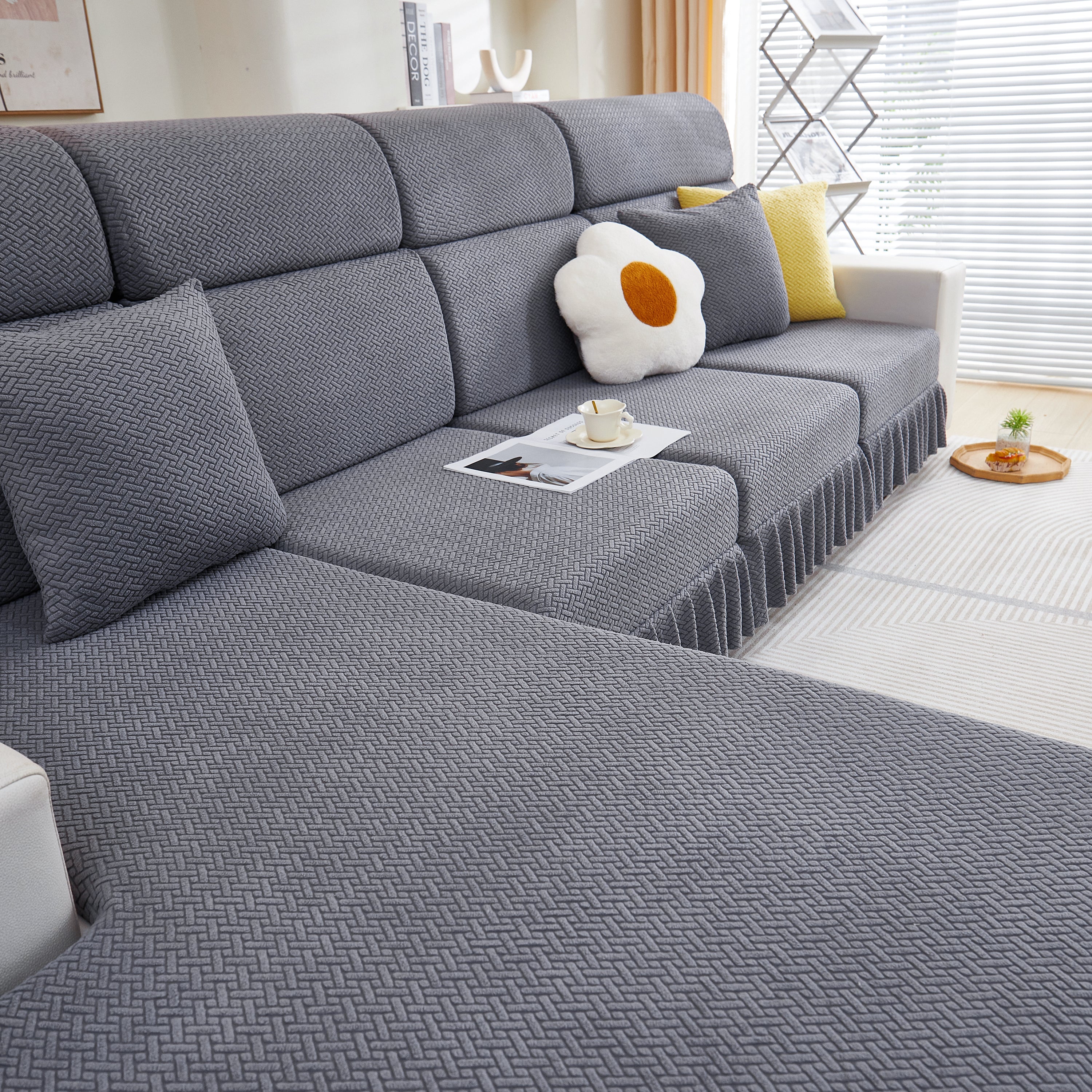 Tailored Sofa Cushion Covers Stretch Couch Seat Covers  With Skirt For Sectional Sofas
