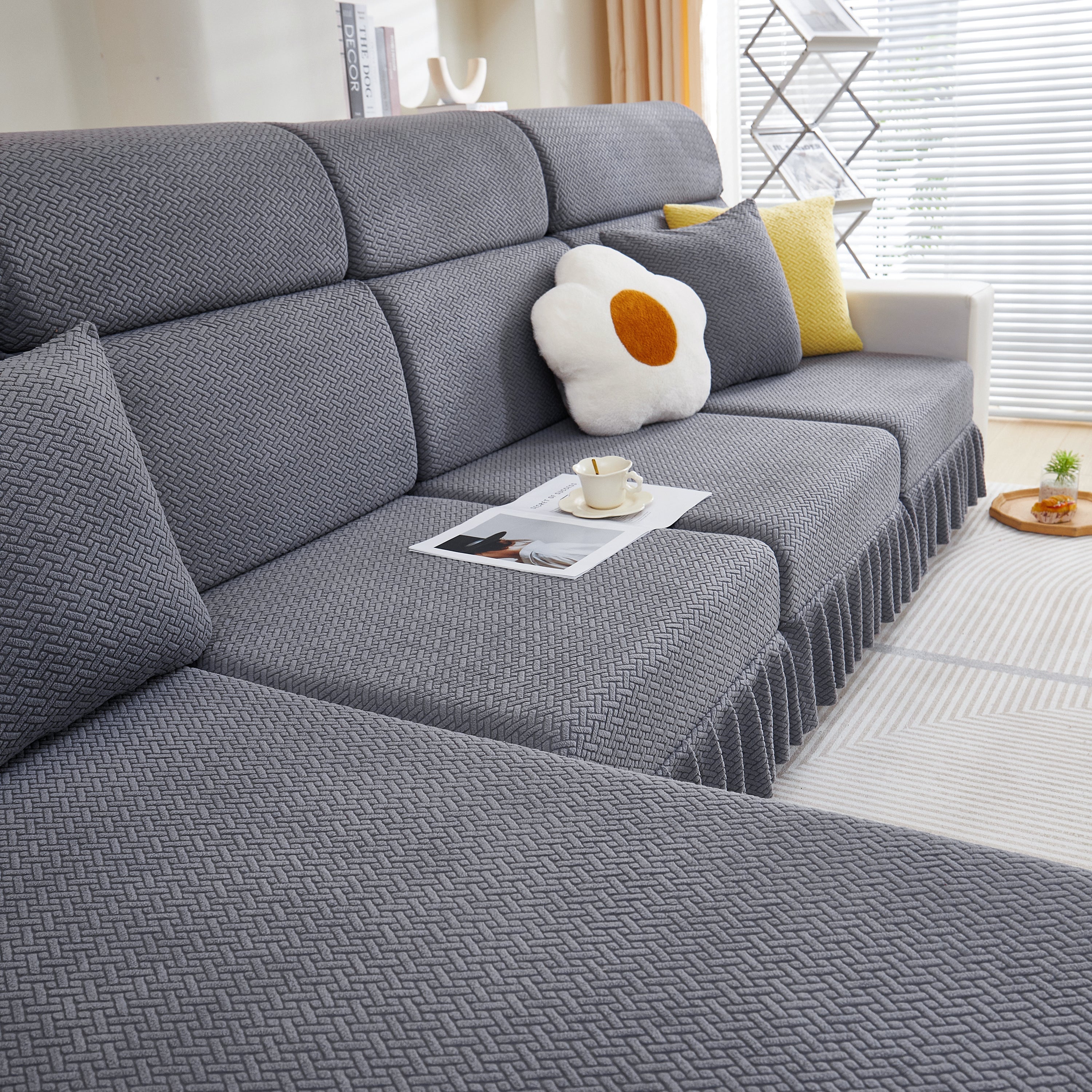 Tailored Sofa Cushion Covers Stretch Couch Seat Covers  With Skirt For Sectional Sofas