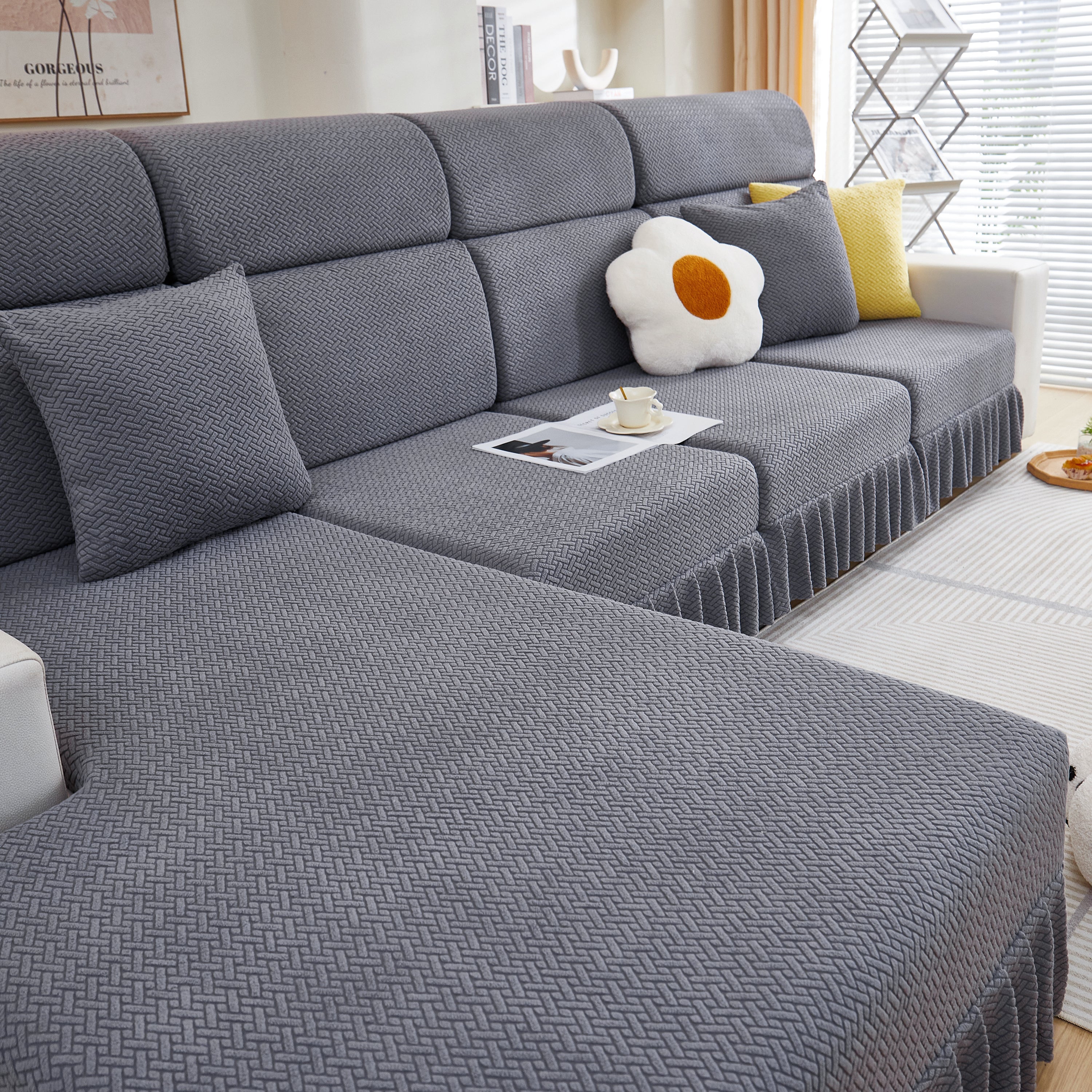 Tailored Sofa Cushion Covers Stretch Couch Seat Covers  With Skirt For Sectional Sofas