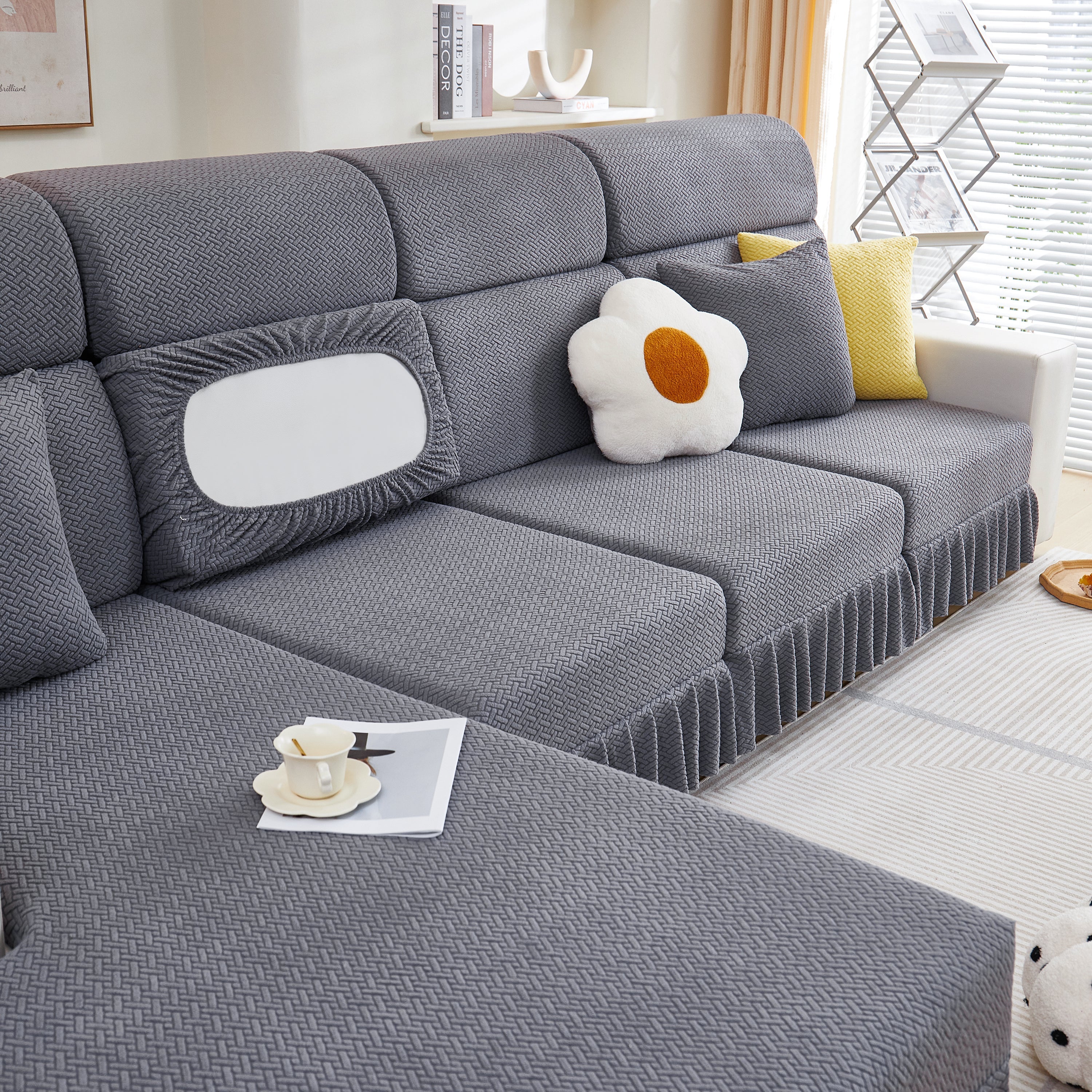 Tailored Sofa Cushion Covers Stretch Couch Seat Covers  With Skirt For Sectional Sofas