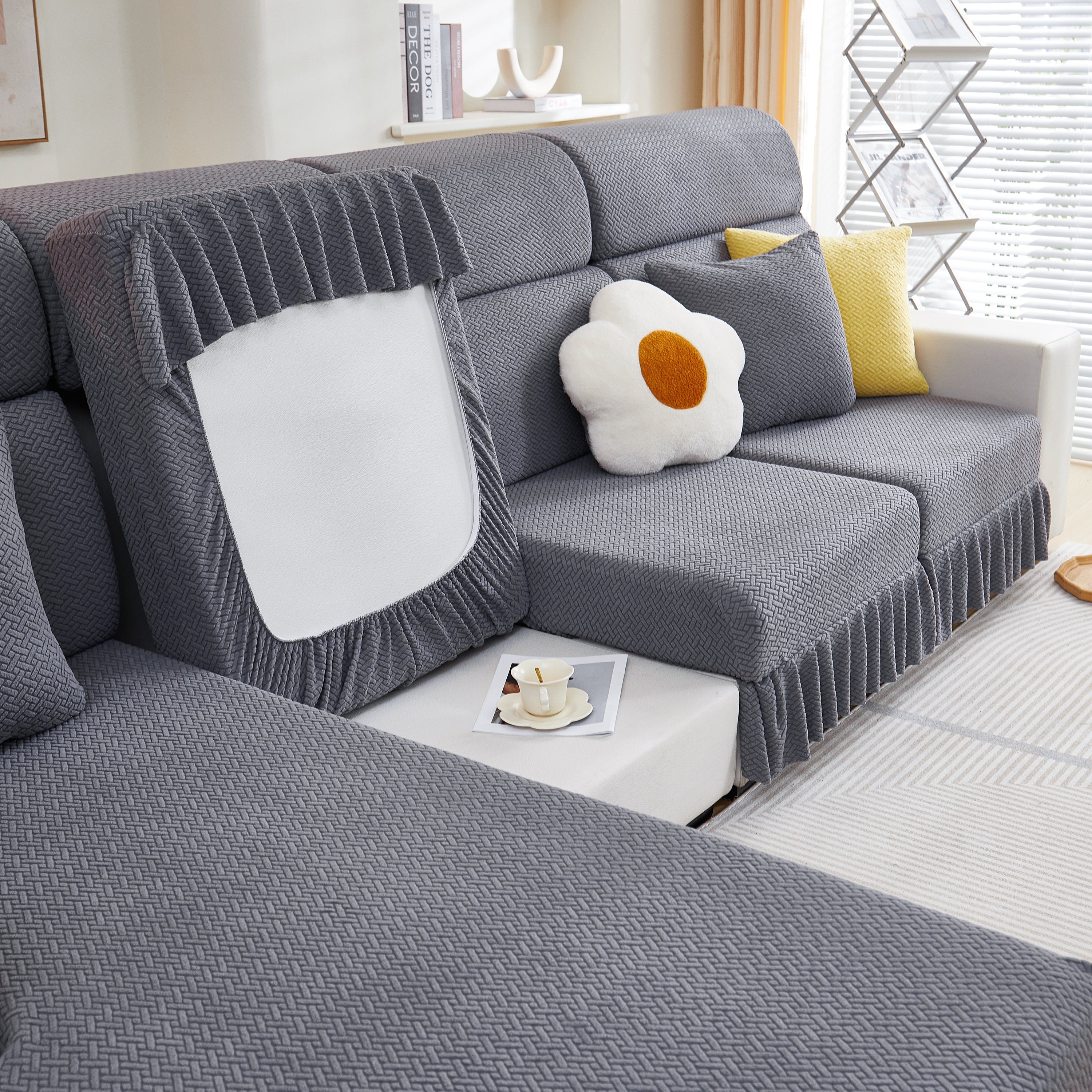 Tailored Sofa Cushion Covers Stretch Couch Seat Covers  With Skirt For Sectional Sofas