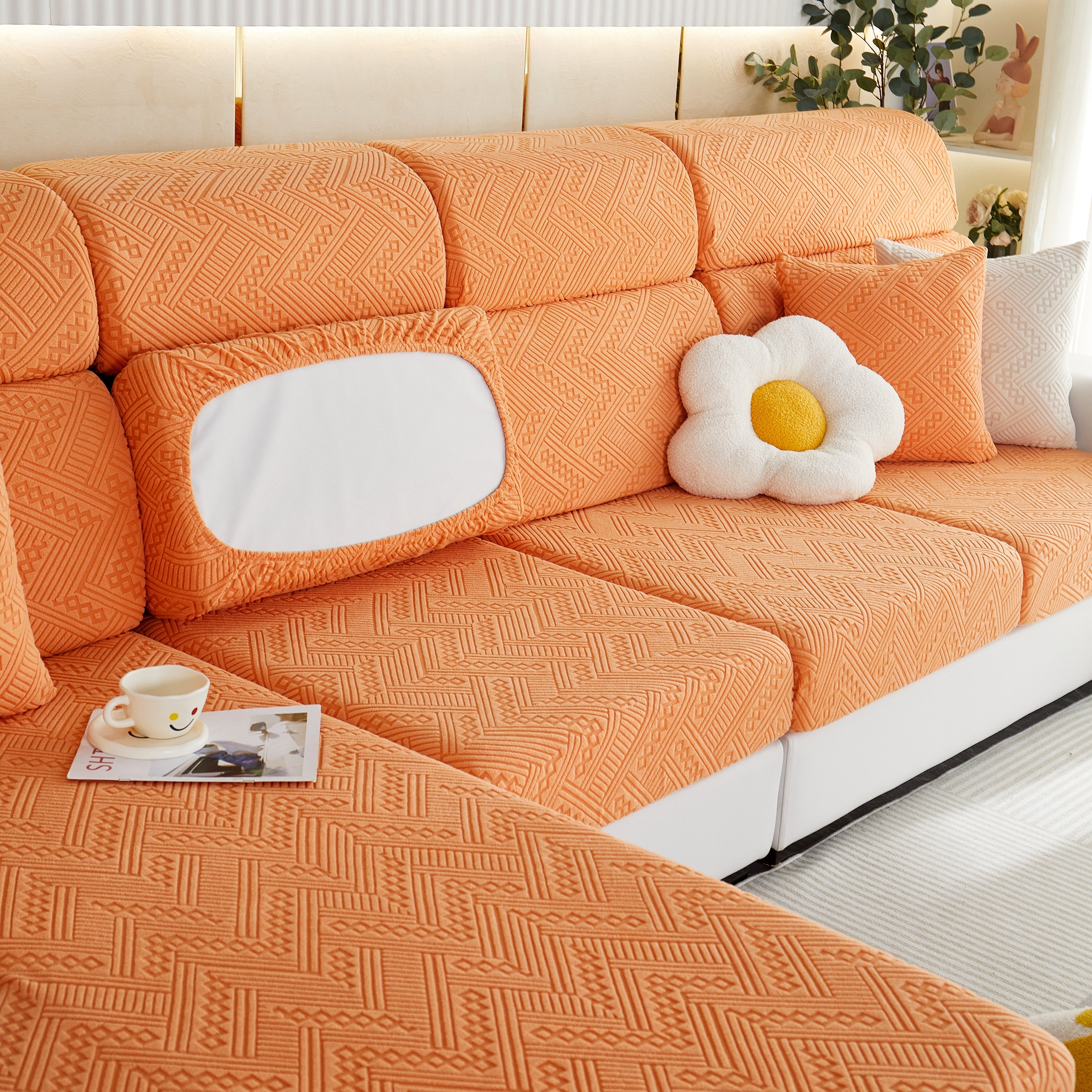 Stretch Jacquard Fleece Settee Cushion Covers, Stylish Non Slip Couch Cushion Covers For Sectional Sofas