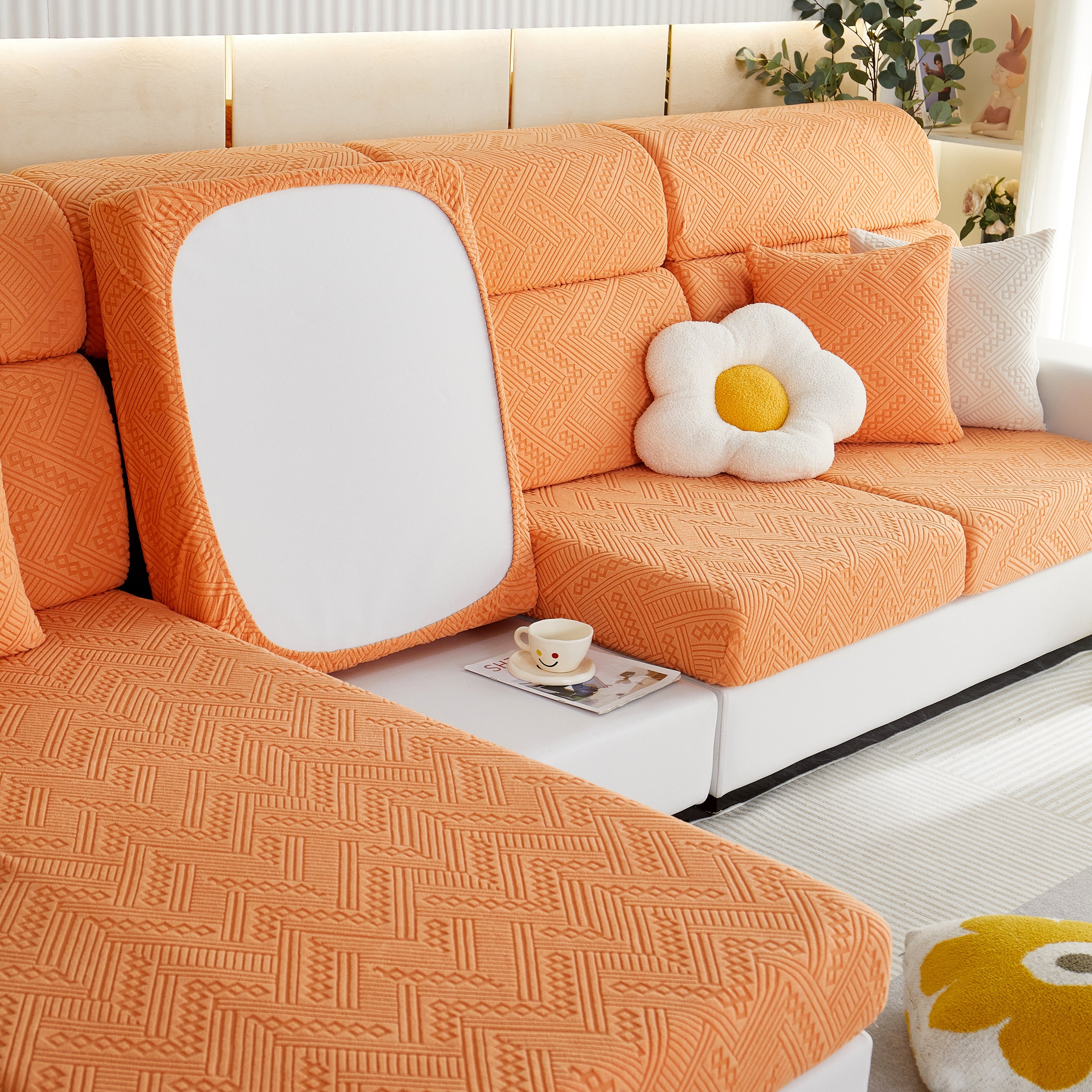 Stretch Jacquard Fleece Settee Cushion Covers, Stylish Non Slip Couch Cushion Covers For Sectional Sofas