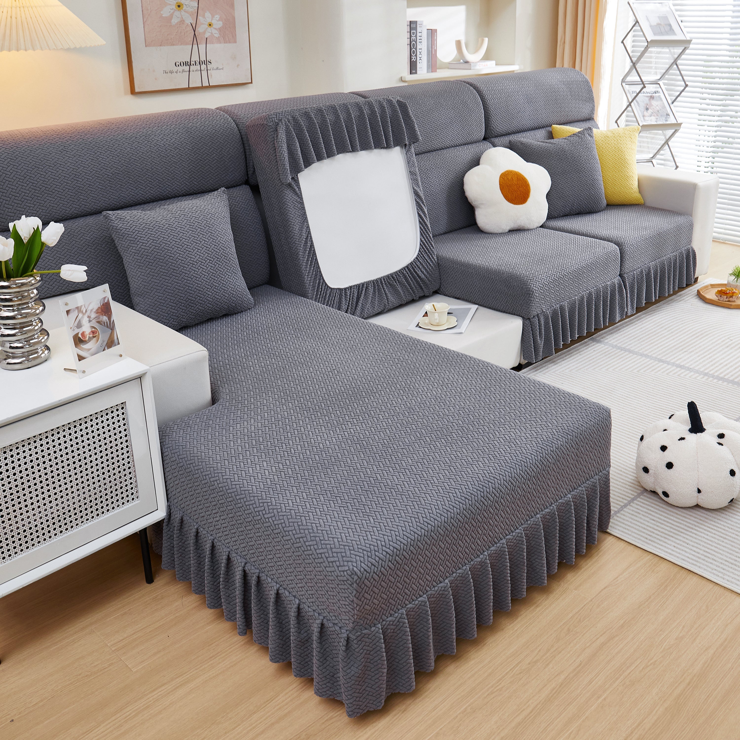 Tailored Sofa Cushion Covers Stretch Couch Seat Covers  With Skirt For Sectional Sofas