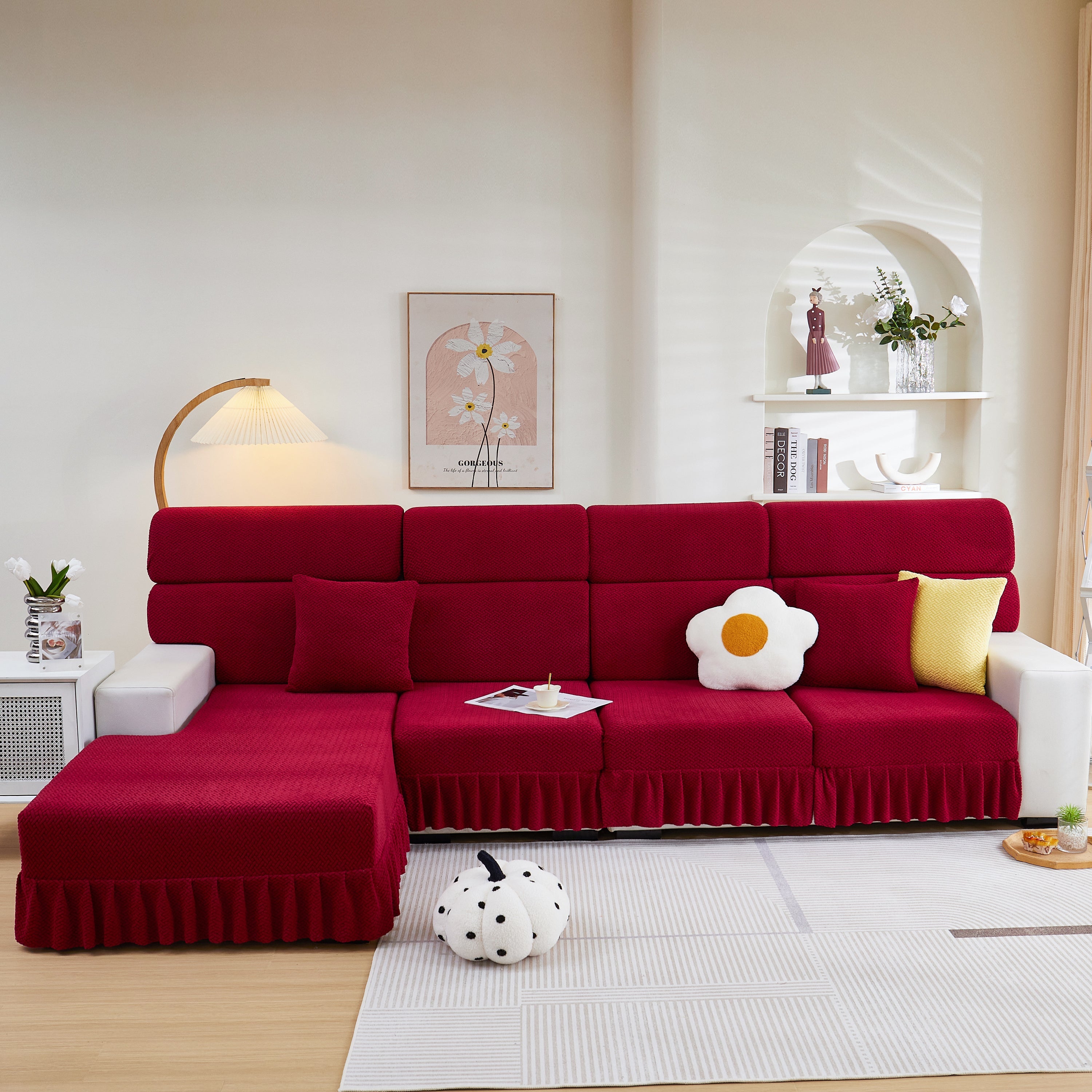 Tailored Sofa Cushion Covers Stretch Couch Seat Covers  With Skirt For Sectional Sofas