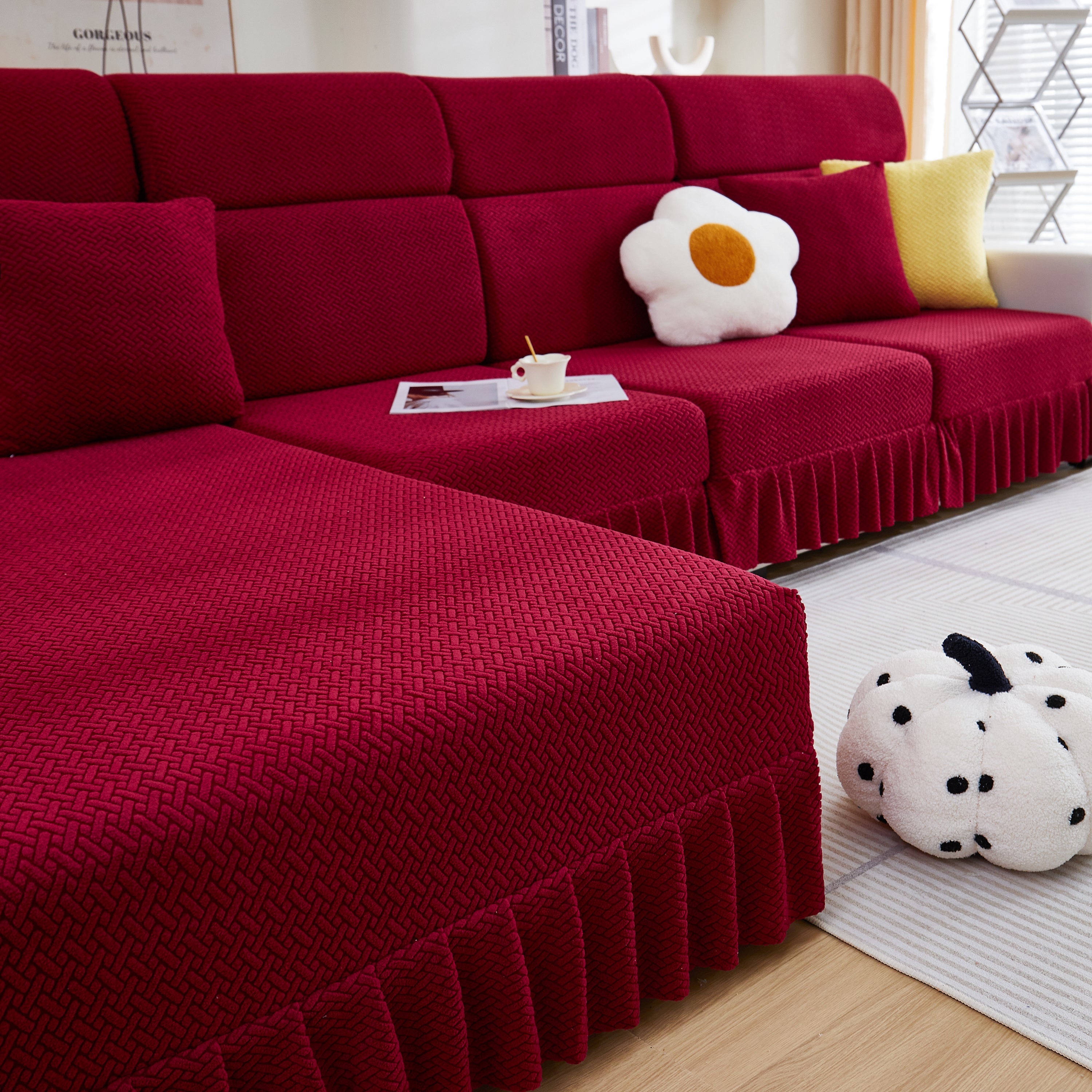 Tailored Sofa Cushion Covers Stretch Couch Seat Covers  With Skirt For Sectional Sofas