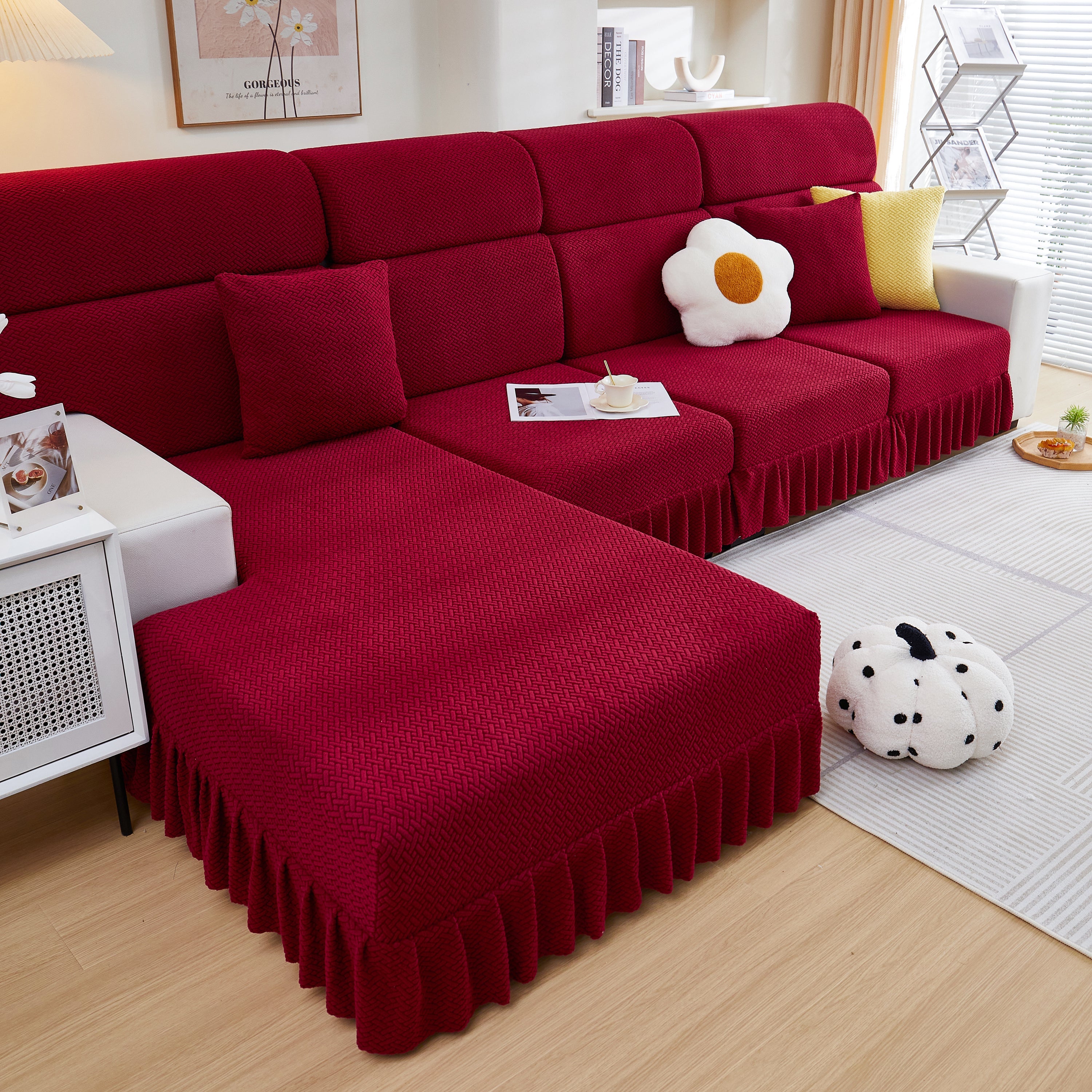 Tailored Sofa Cushion Covers Stretch Couch Seat Covers  With Skirt For Sectional Sofas