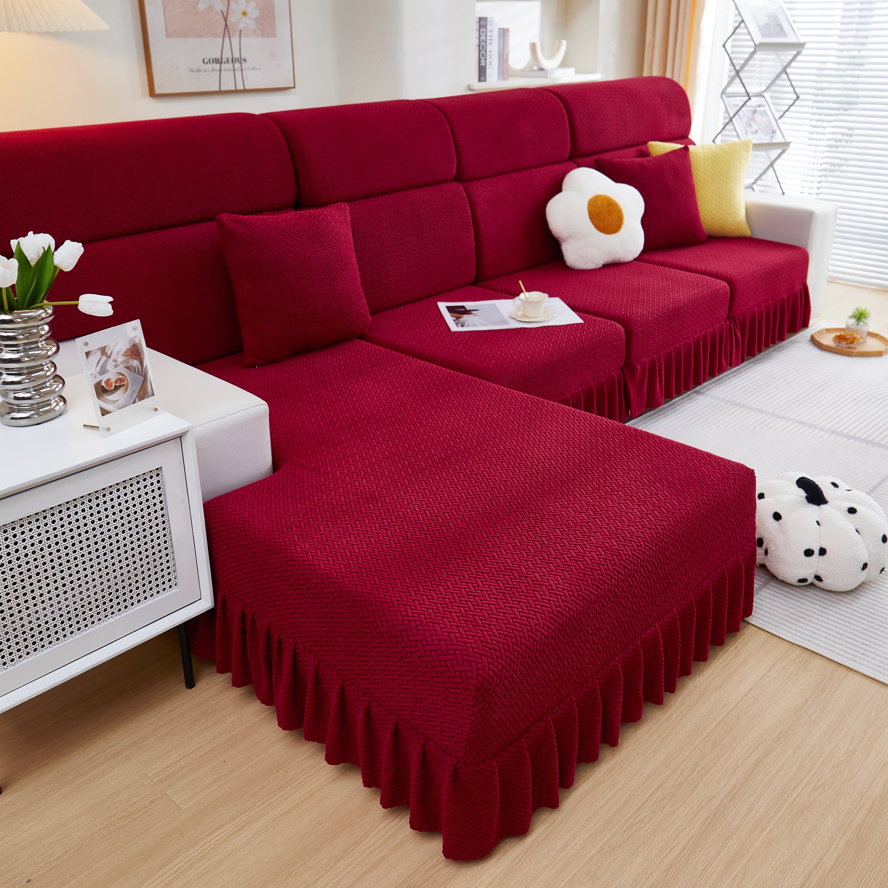 Tailored Sofa Cushion Covers Stretch Couch Seat Covers  With Skirt For Sectional Sofas