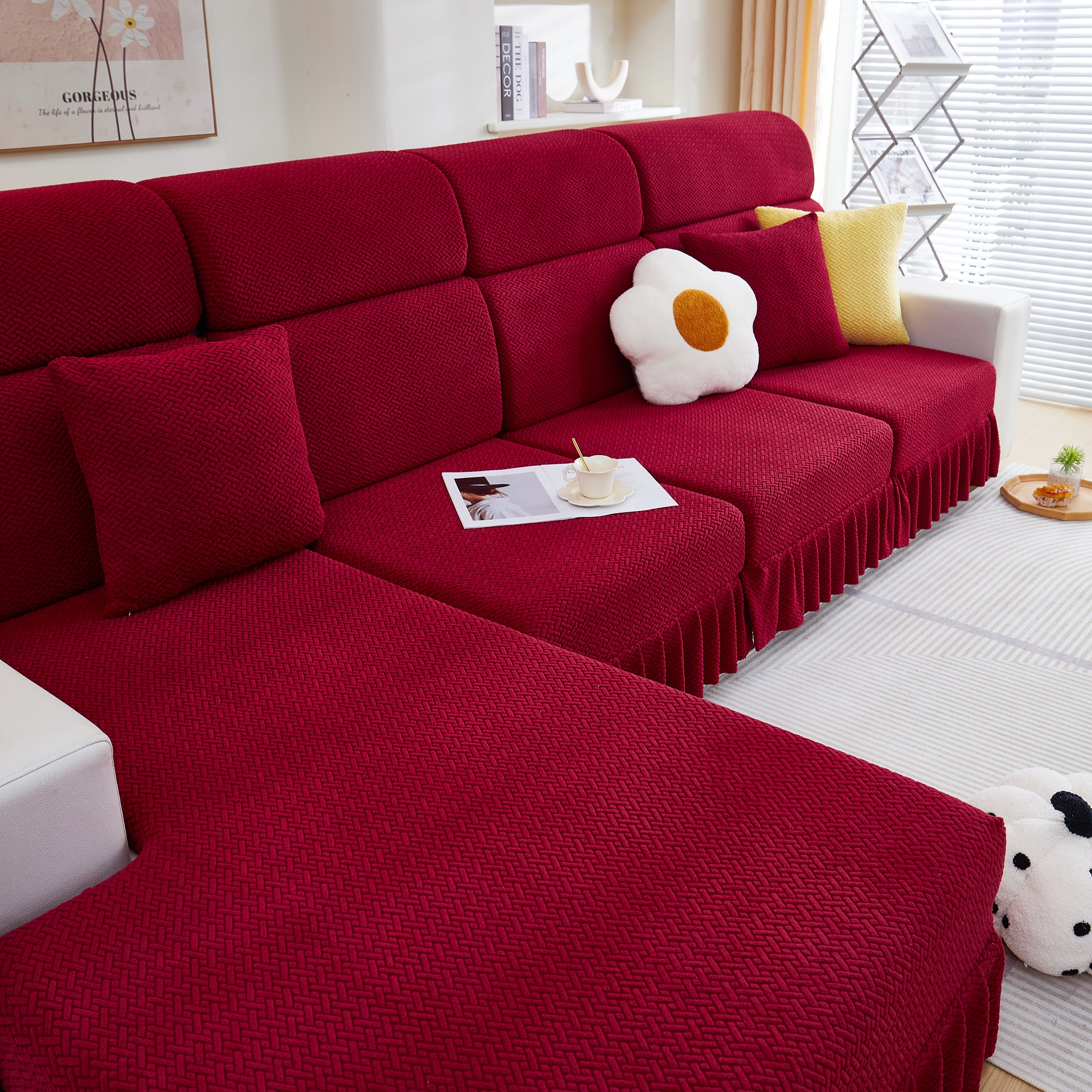 Tailored Sofa Cushion Covers Stretch Couch Seat Covers  With Skirt For Sectional Sofas