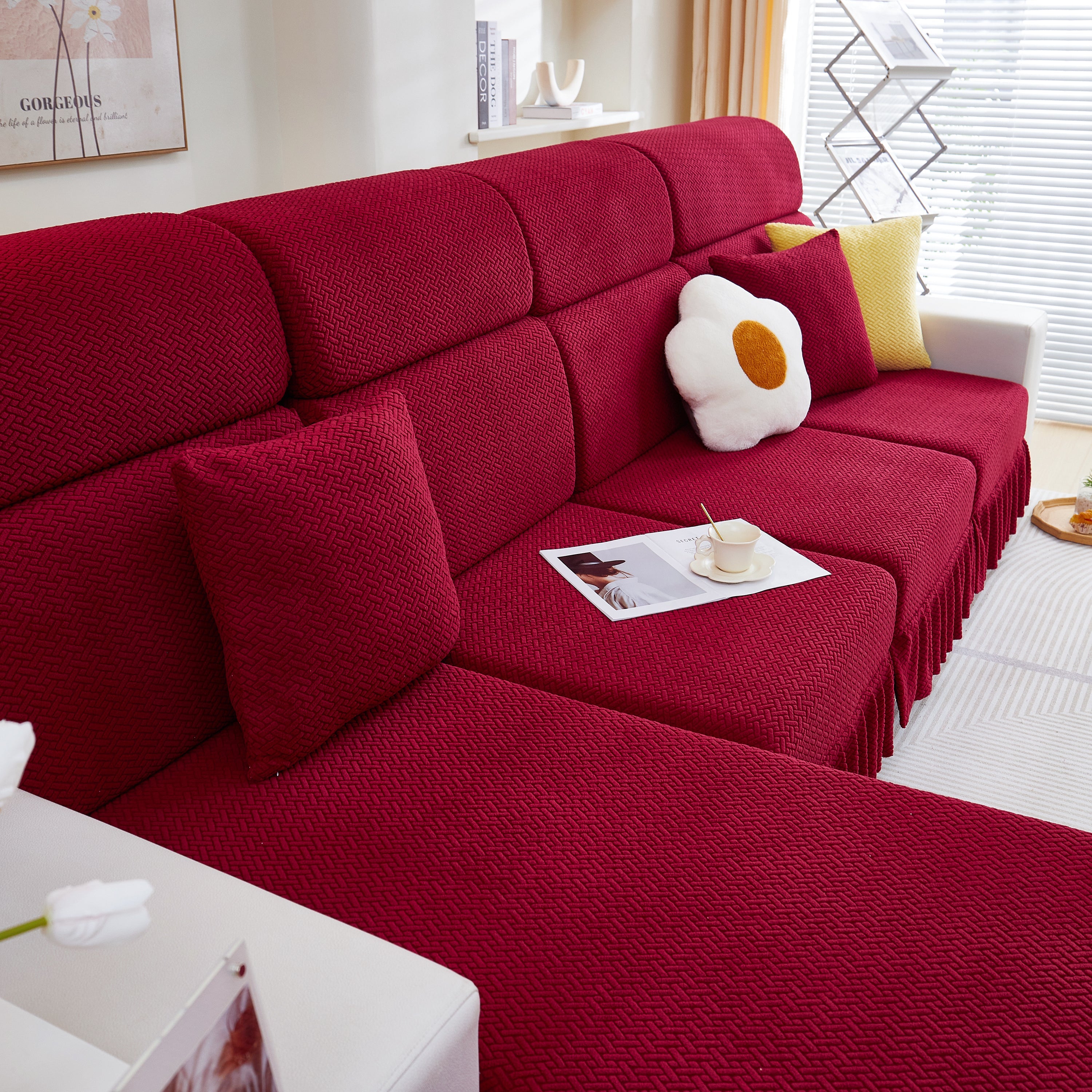 Tailored Sofa Cushion Covers Stretch Couch Seat Covers  With Skirt For Sectional Sofas