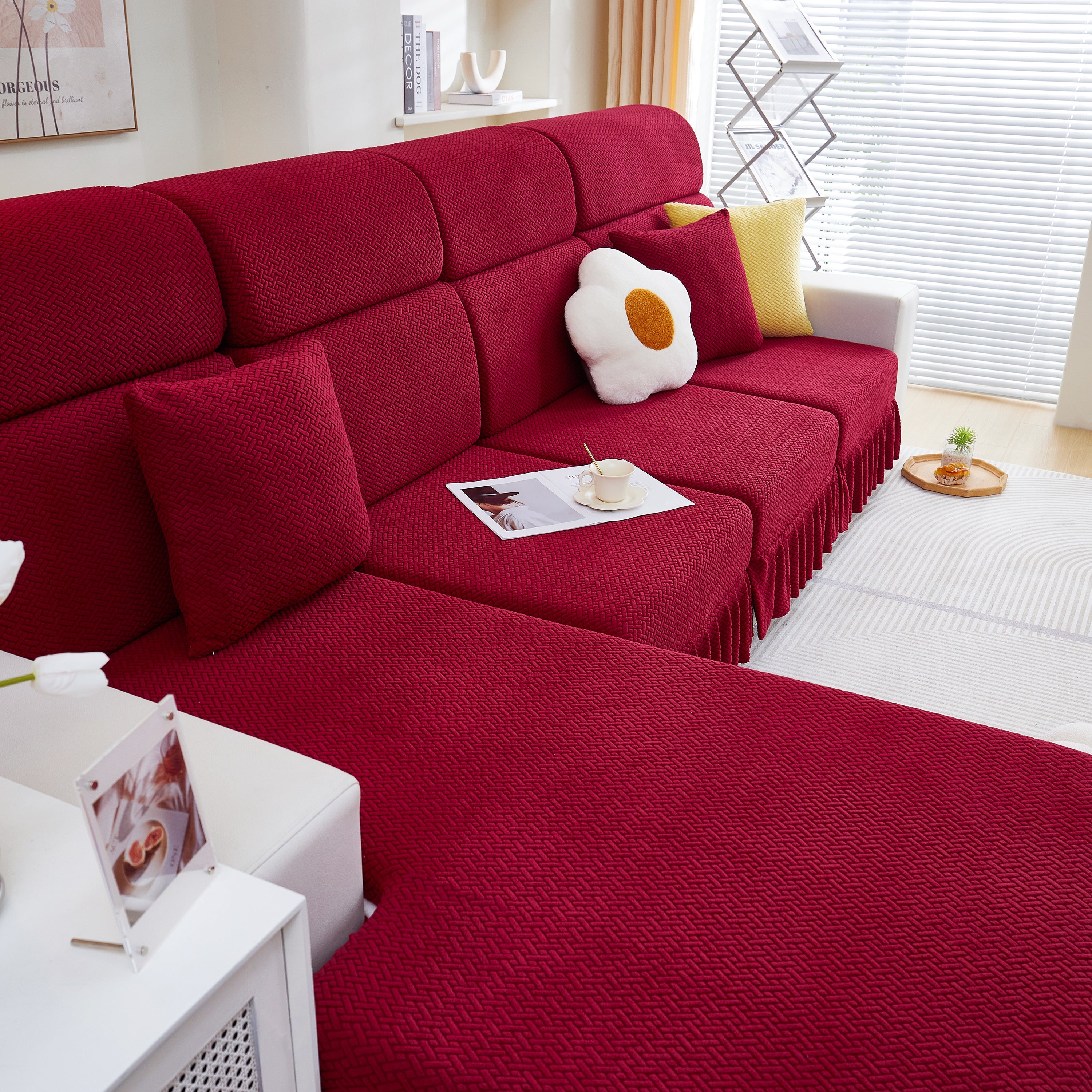 Tailored Sofa Cushion Covers Stretch Couch Seat Covers  With Skirt For Sectional Sofas