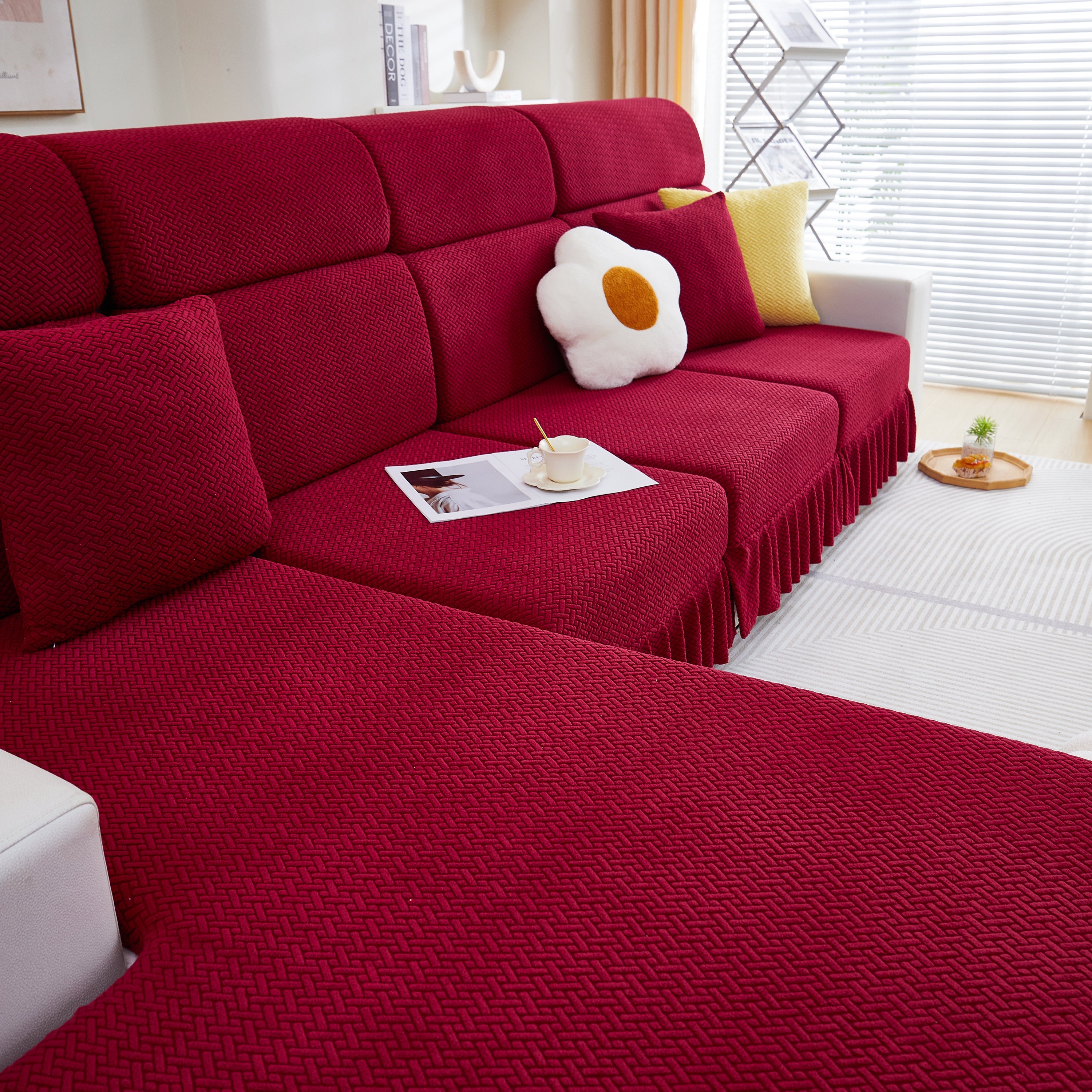 Tailored Sofa Cushion Covers Stretch Couch Seat Covers  With Skirt For Sectional Sofas
