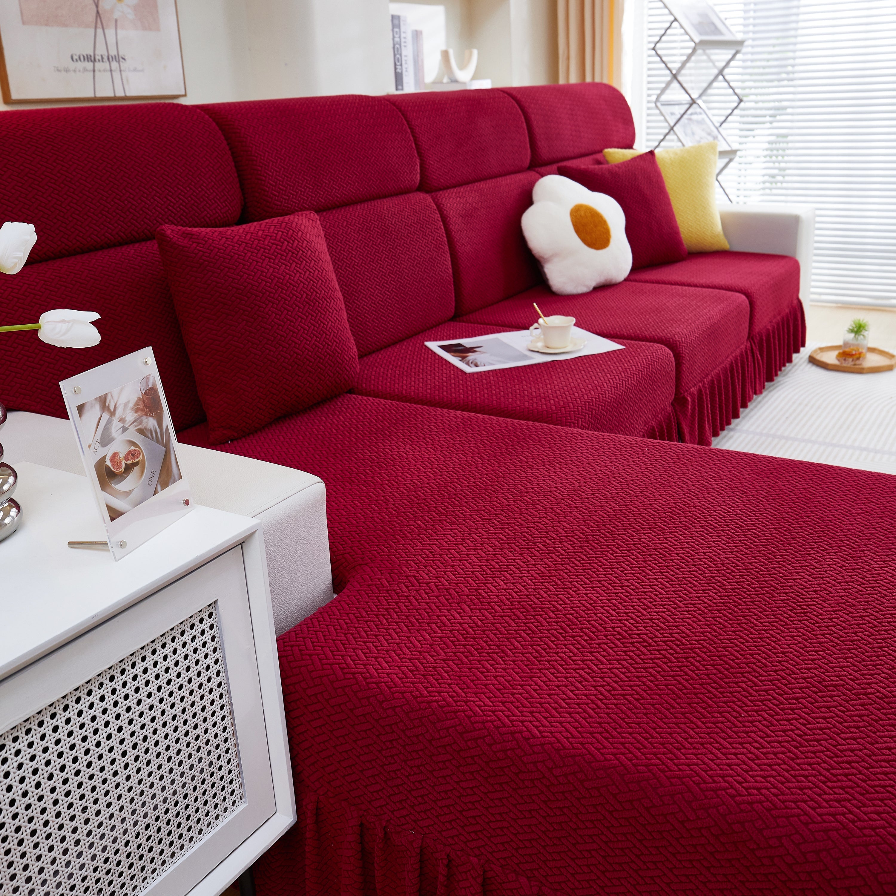 Tailored Sofa Cushion Covers Stretch Couch Seat Covers  With Skirt For Sectional Sofas
