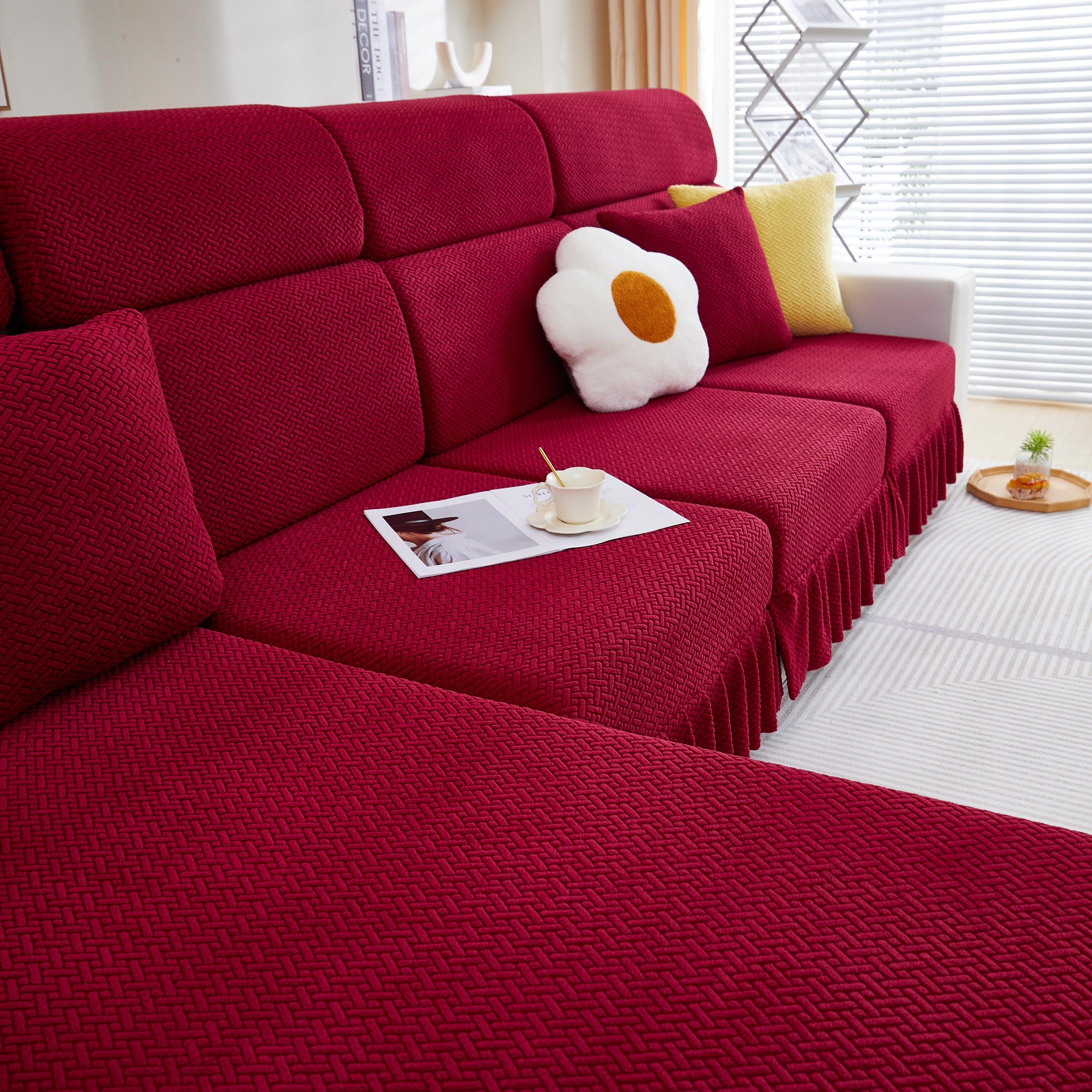 Tailored Sofa Cushion Covers Stretch Couch Seat Covers  With Skirt For Sectional Sofas