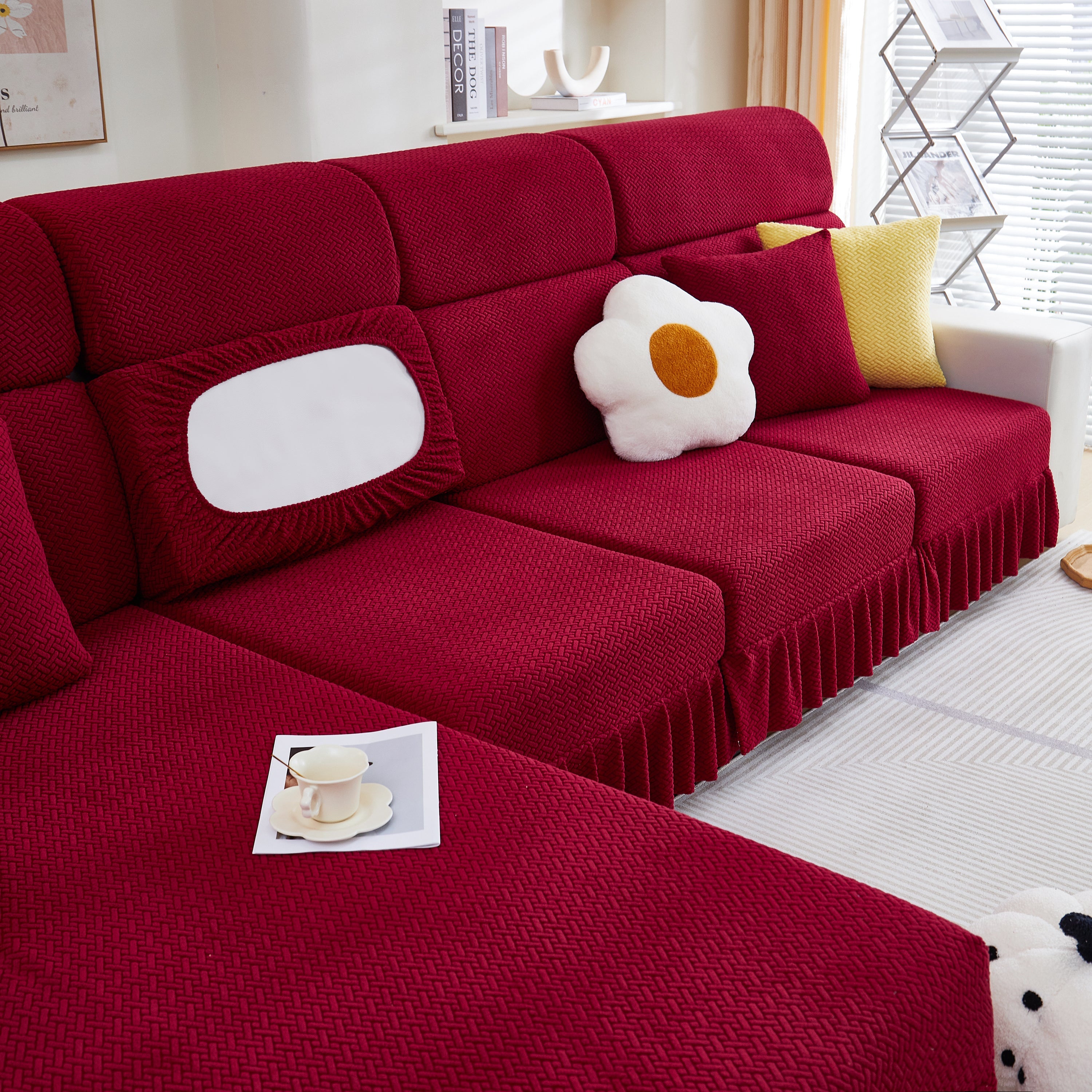 Tailored Sofa Cushion Covers Stretch Couch Seat Covers  With Skirt For Sectional Sofas