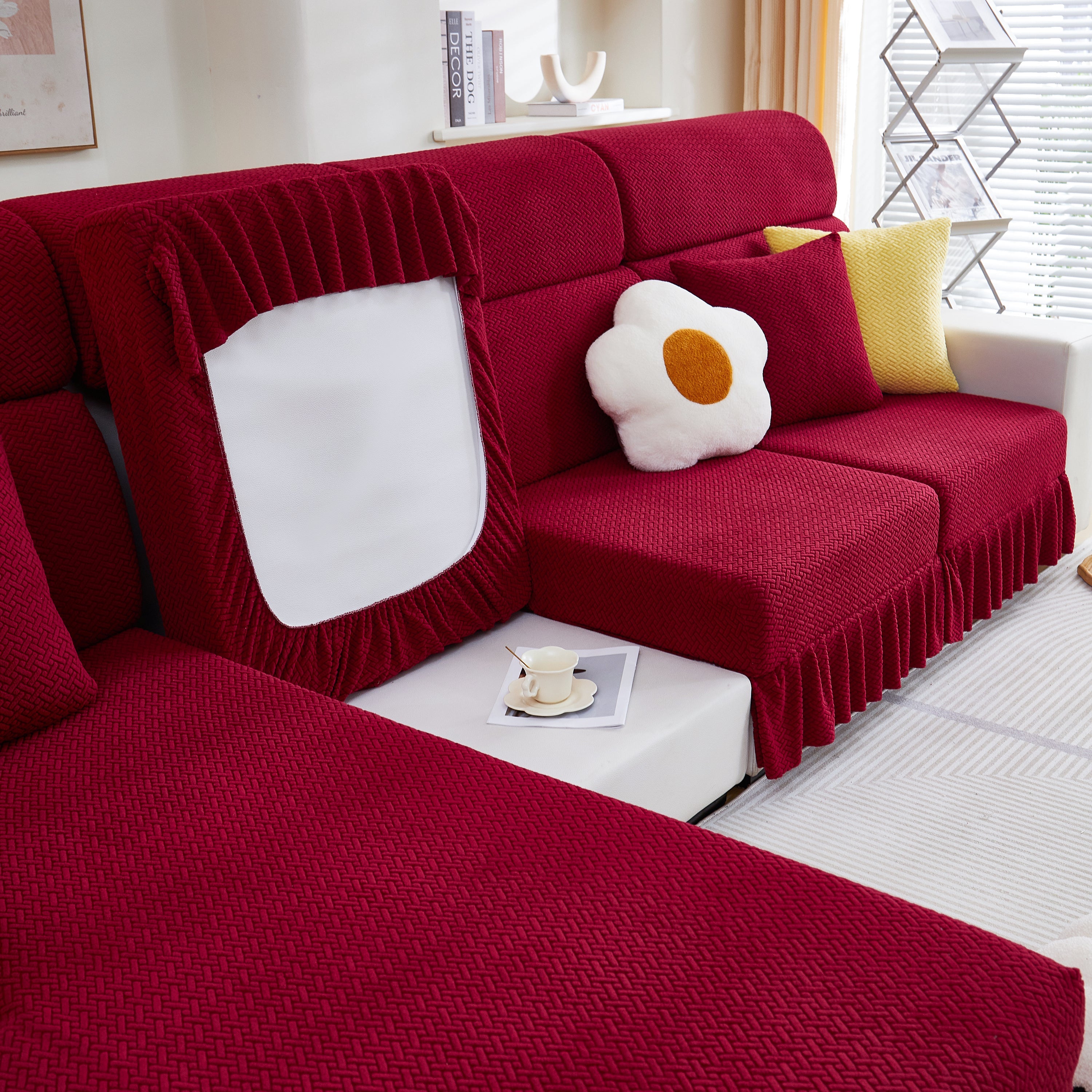 Tailored Sofa Cushion Covers Stretch Couch Seat Covers  With Skirt For Sectional Sofas
