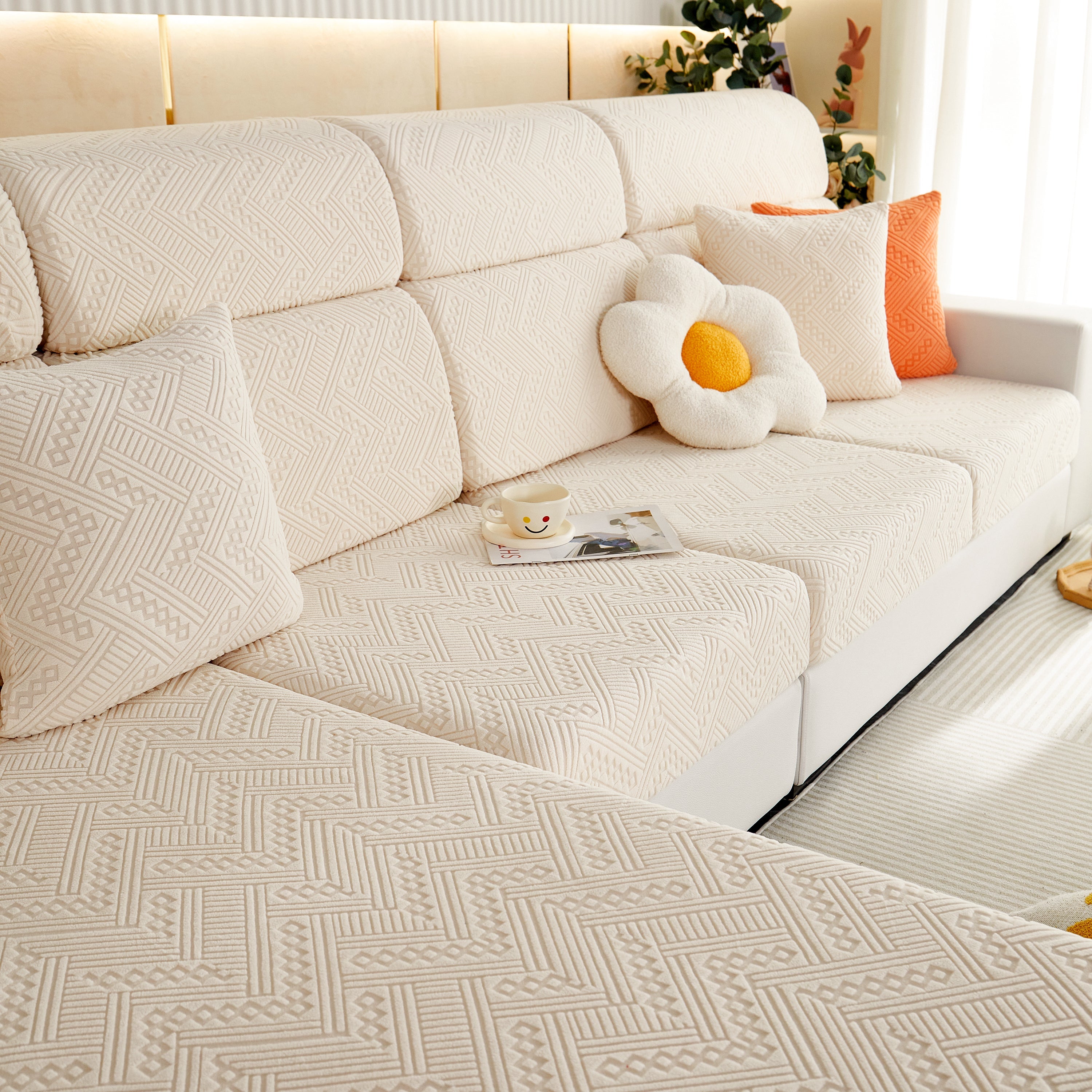 Stretch Jacquard Fleece Settee Cushion Covers, Stylish Non Slip Couch Cushion Covers For Sectional Sofas