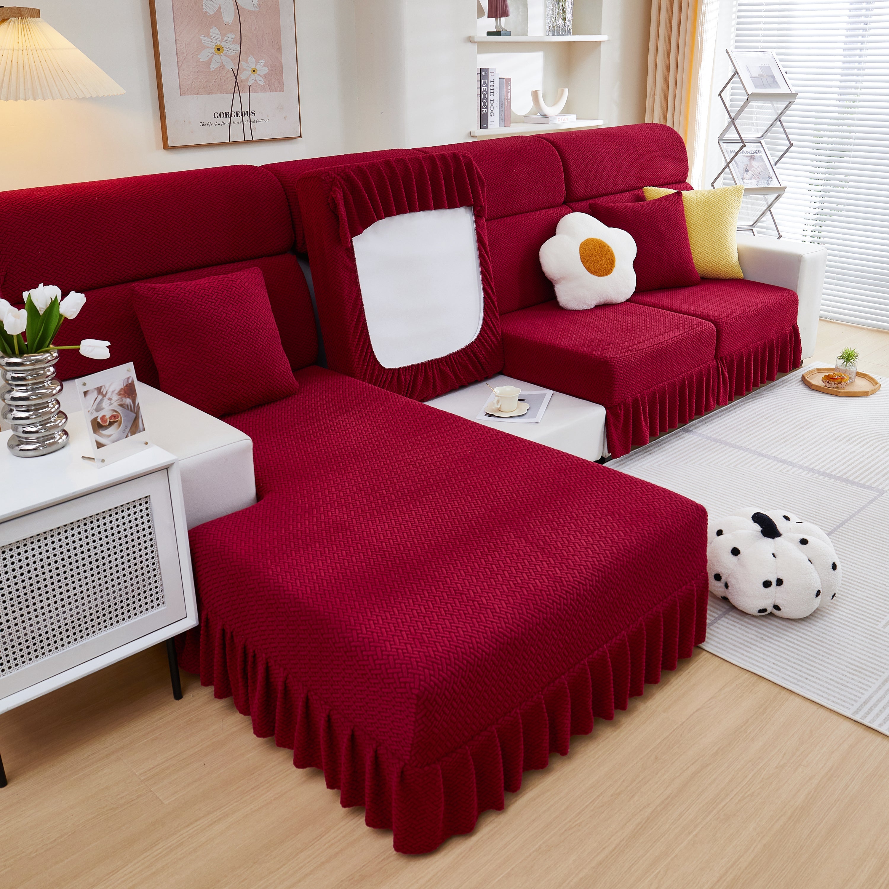 Tailored Sofa Cushion Covers Stretch Couch Seat Covers  With Skirt For Sectional Sofas