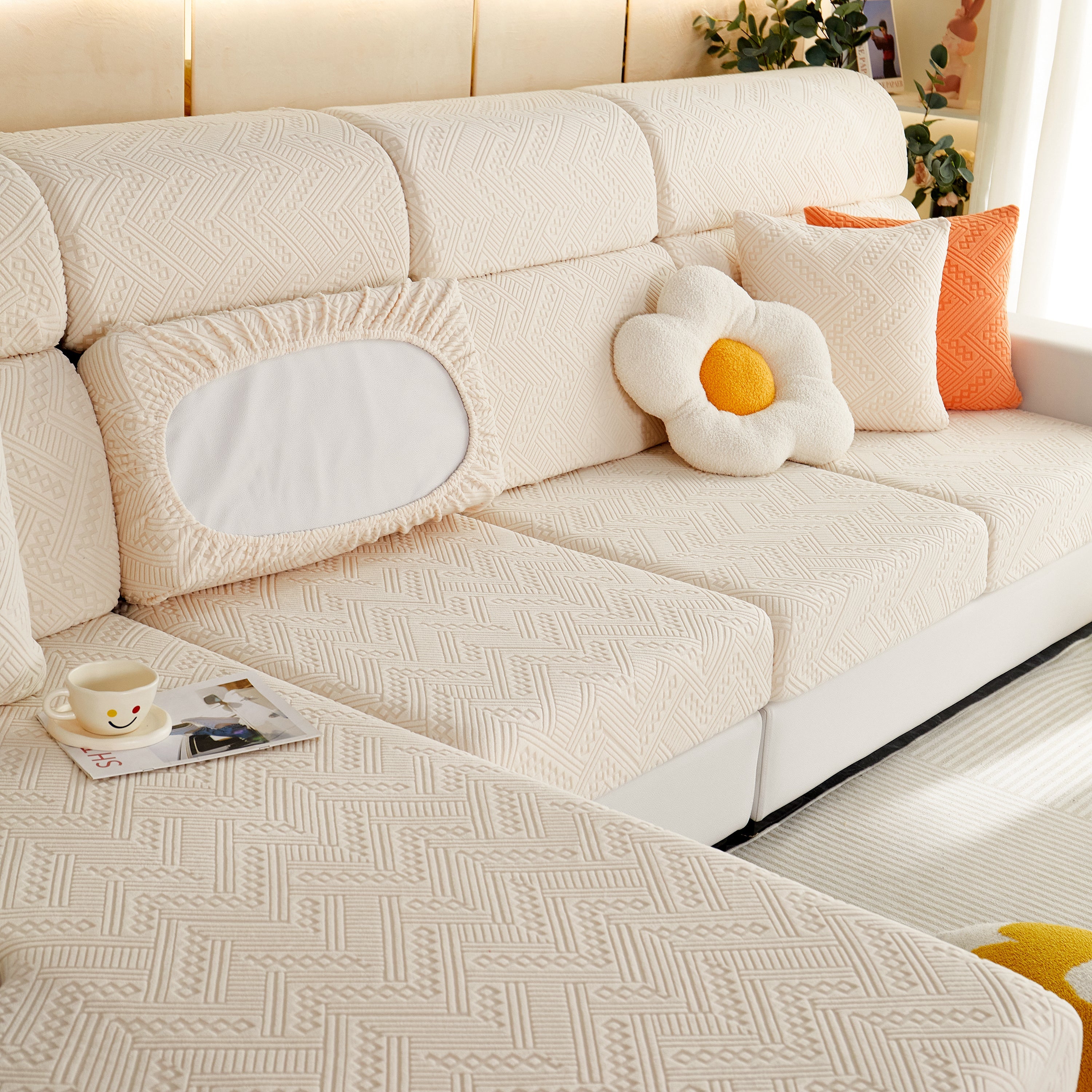 Stretch Jacquard Fleece Settee Cushion Covers, Stylish Non Slip Couch Cushion Covers For Sectional Sofas