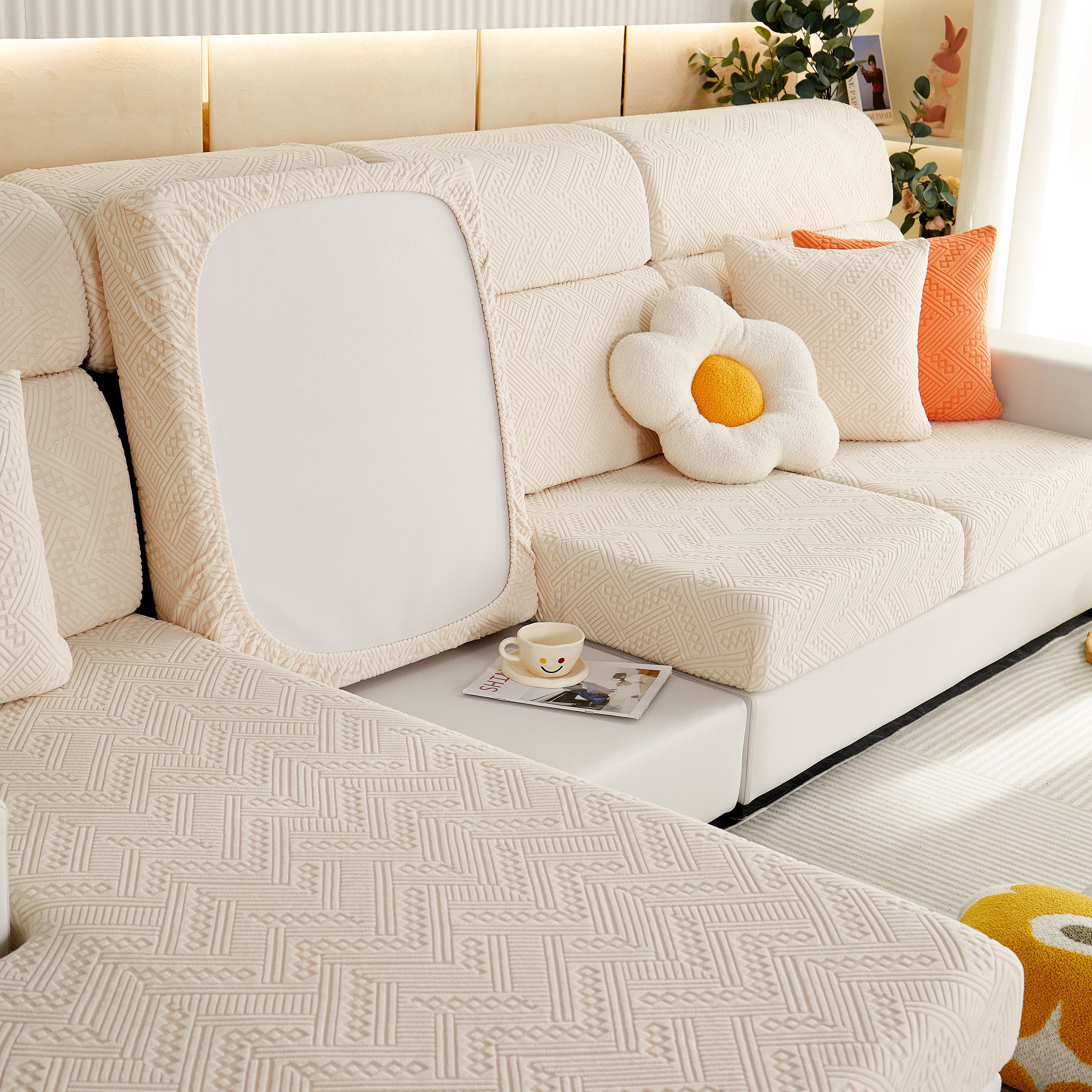 Stretch Jacquard Fleece Settee Cushion Covers, Stylish Non Slip Couch Cushion Covers For Sectional Sofas