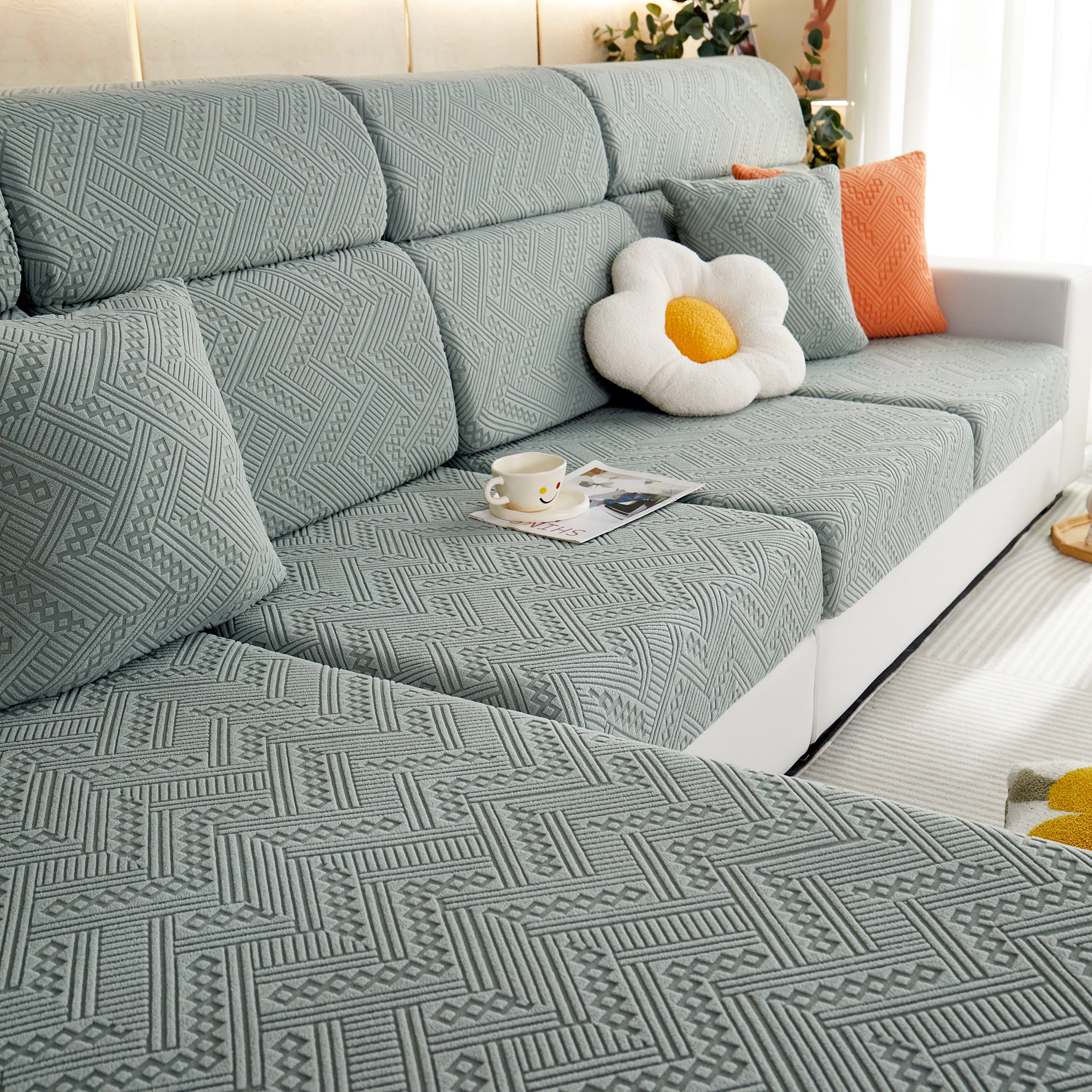 Stretch Jacquard Fleece Settee Cushion Covers, Stylish Non Slip Couch Cushion Covers For Sectional Sofas
