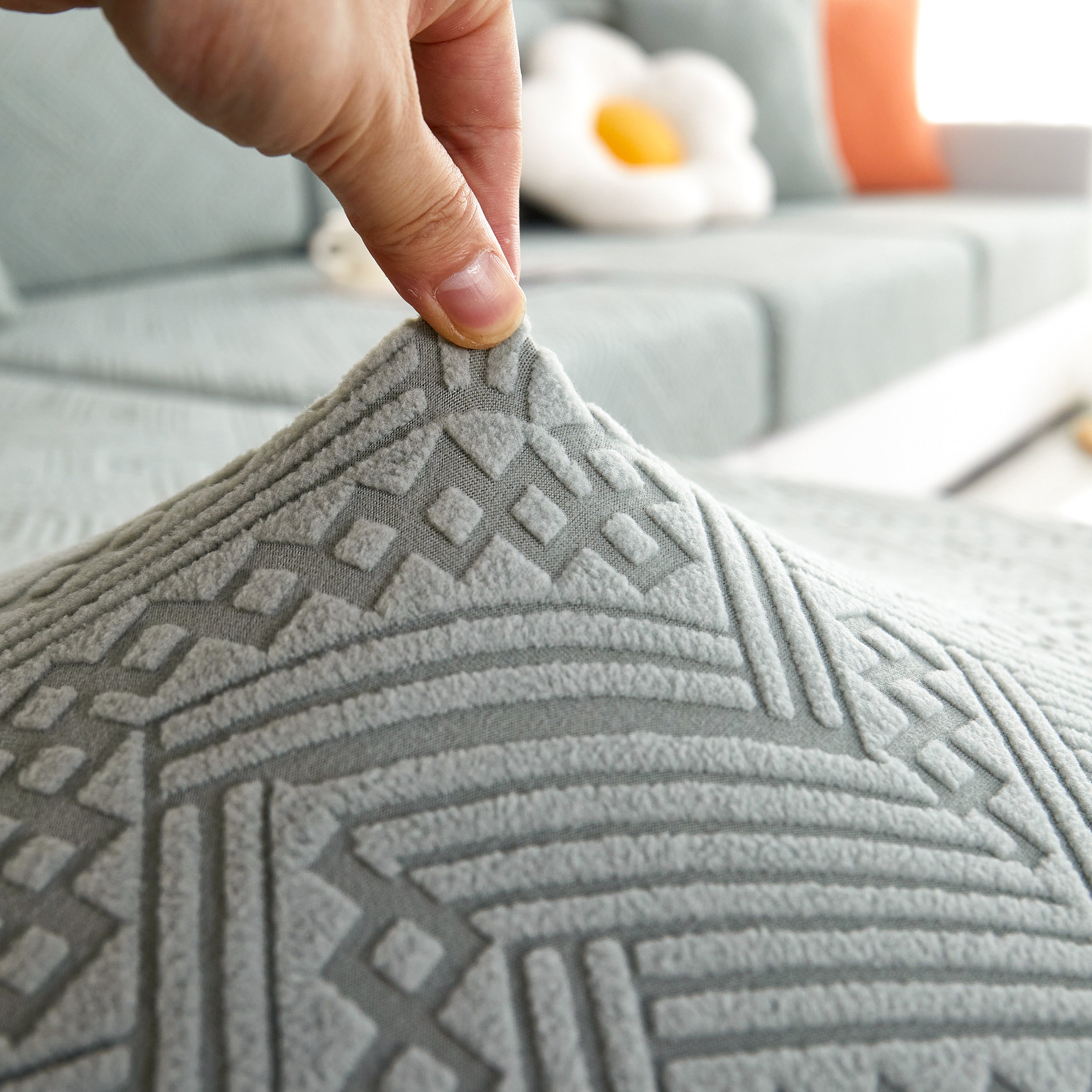 Stretch Jacquard Fleece Settee Cushion Covers, Stylish Non Slip Couch Cushion Covers For Sectional Sofas