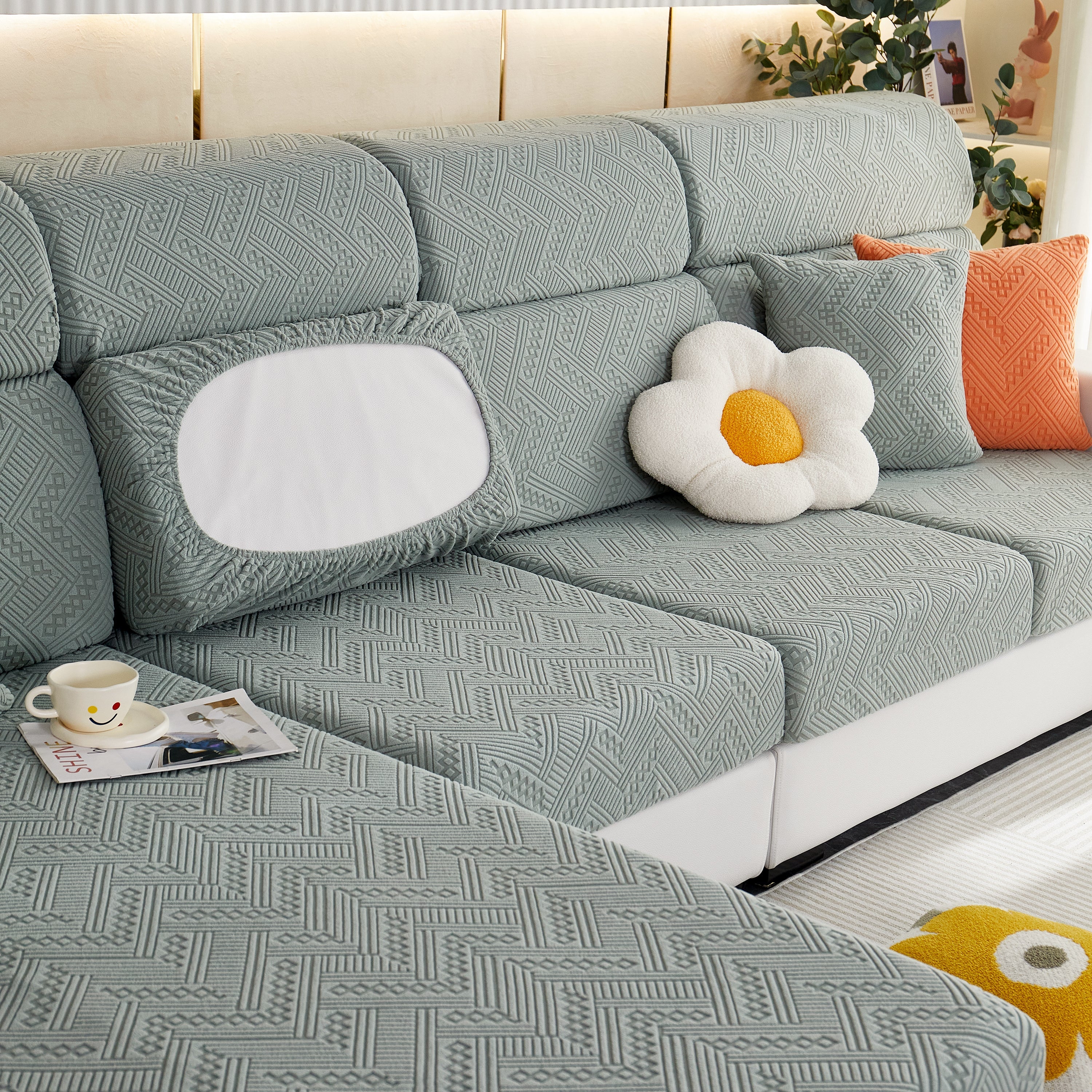 Stretch Jacquard Fleece Settee Cushion Covers, Stylish Non Slip Couch Cushion Covers For Sectional Sofas