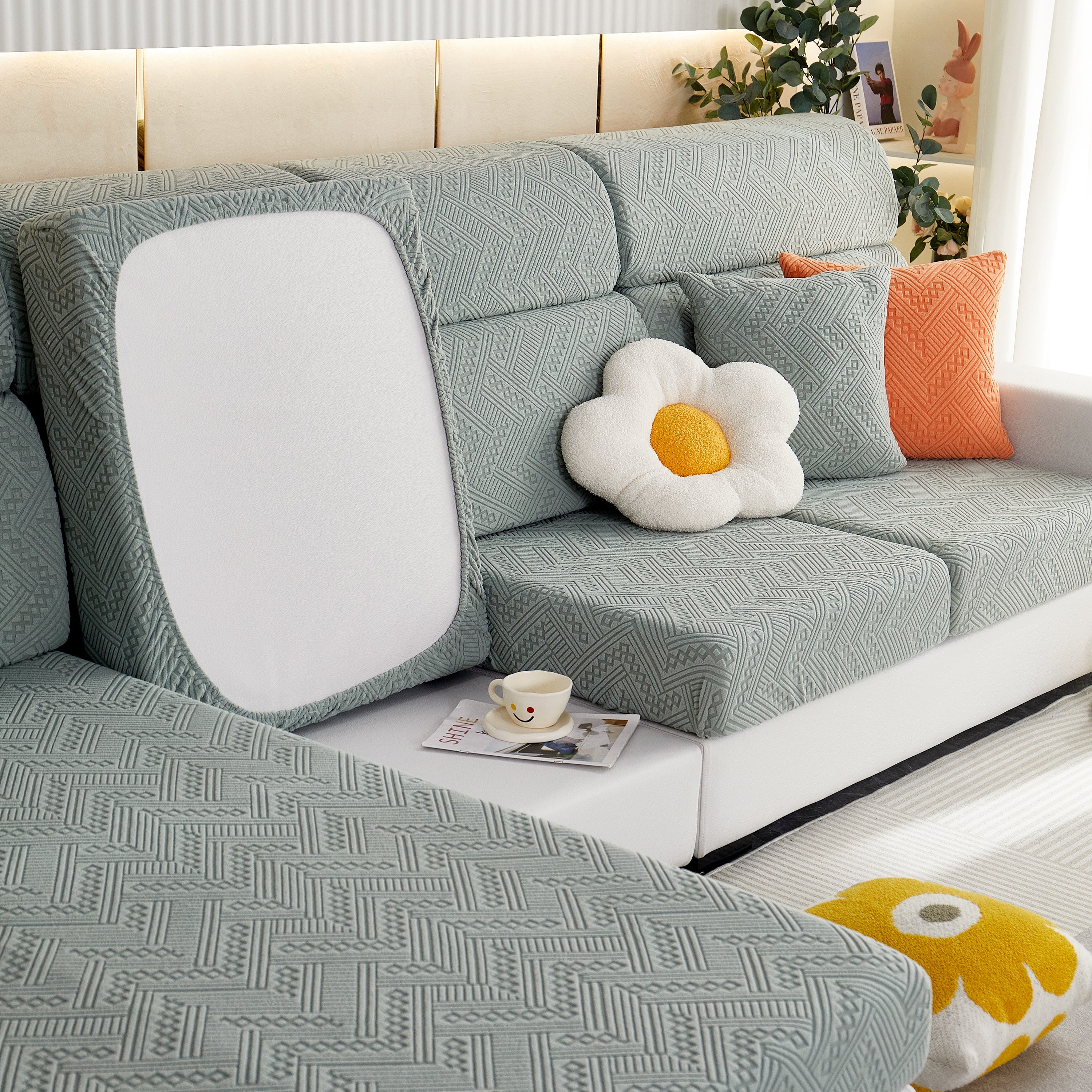 Stretch Jacquard Fleece Settee Cushion Covers, Stylish Non Slip Couch Cushion Covers For Sectional Sofas