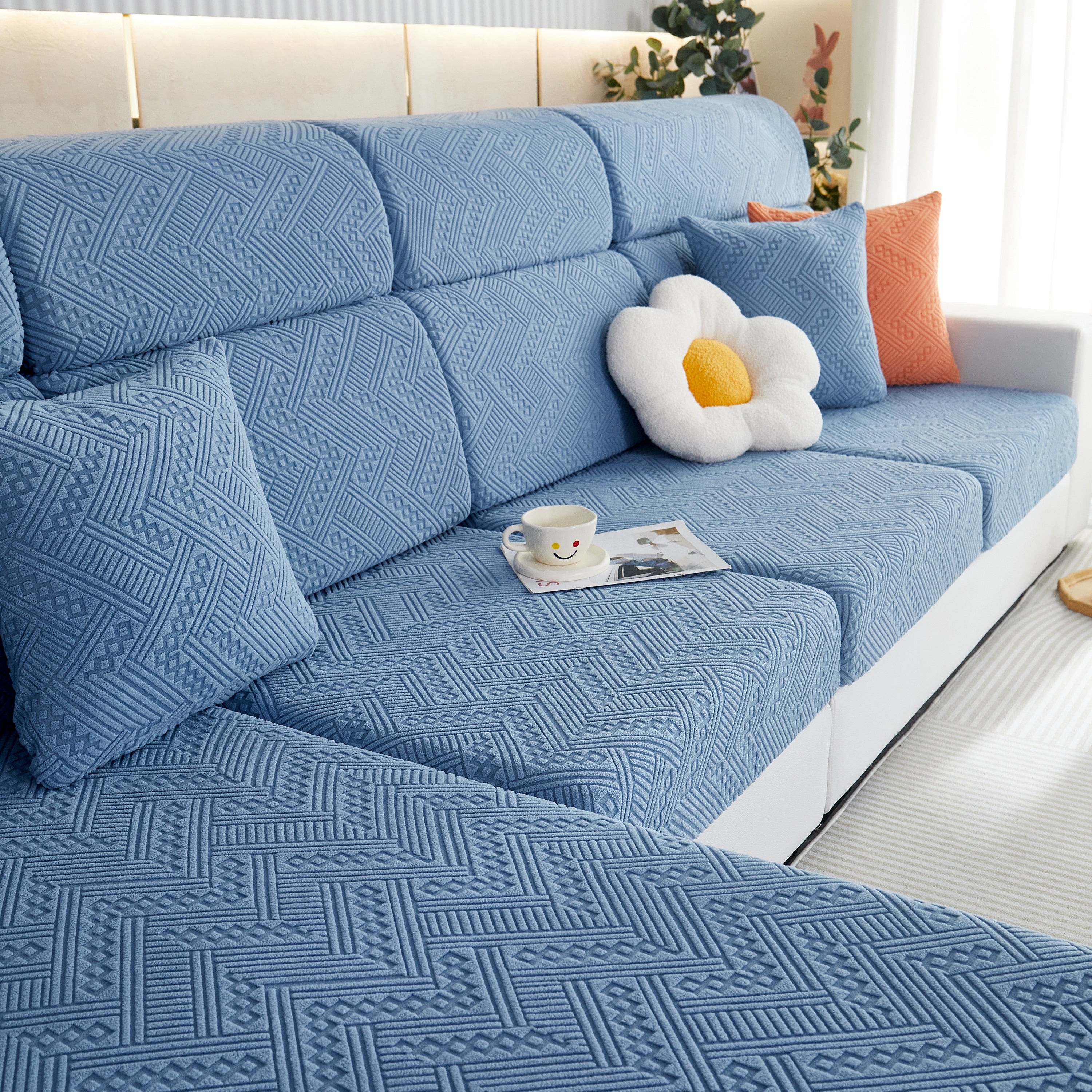 Stretch Jacquard Fleece Settee Cushion Covers, Stylish Non Slip Couch Cushion Covers For Sectional Sofas