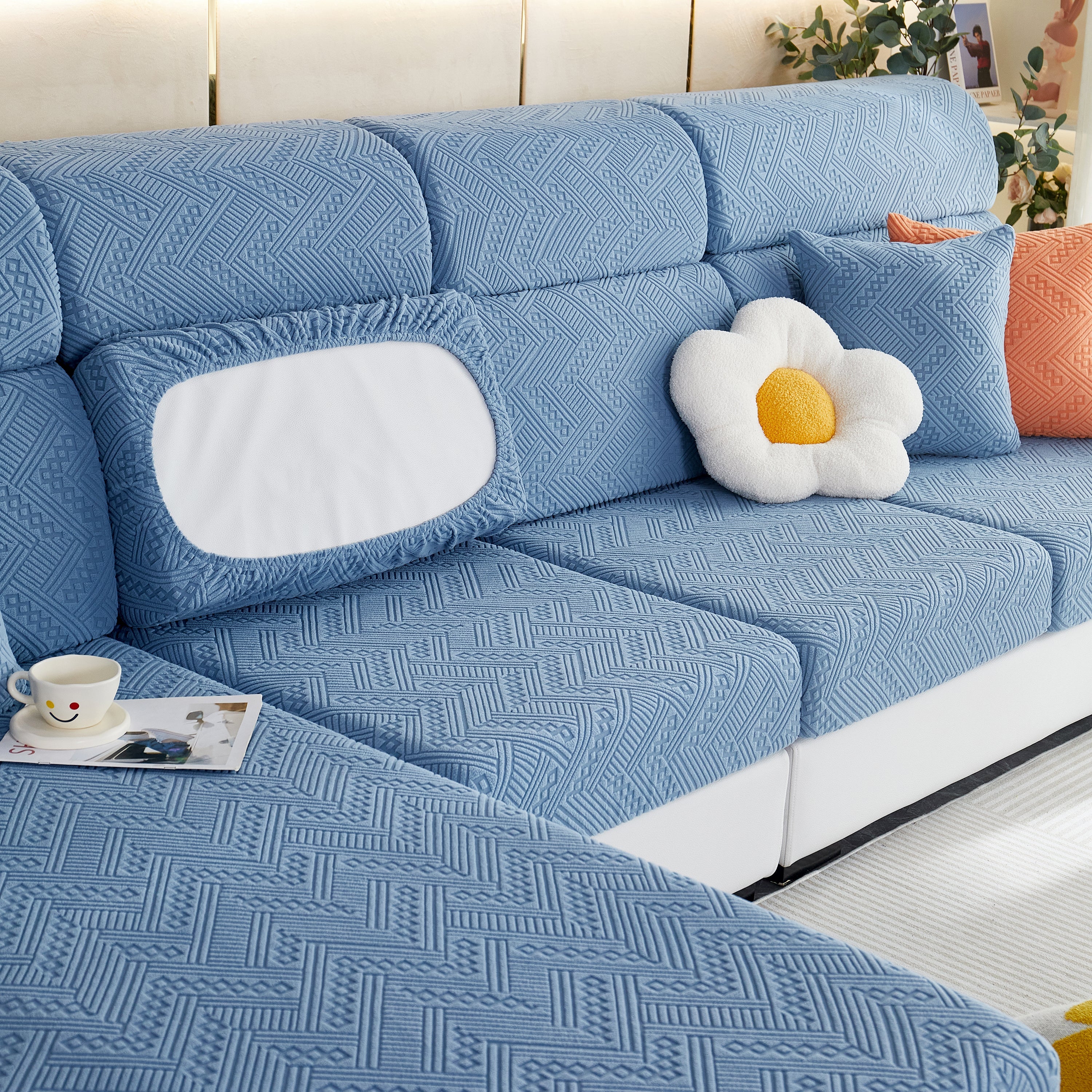 Stretch Jacquard Fleece Settee Cushion Covers, Stylish Non Slip Couch Cushion Covers For Sectional Sofas