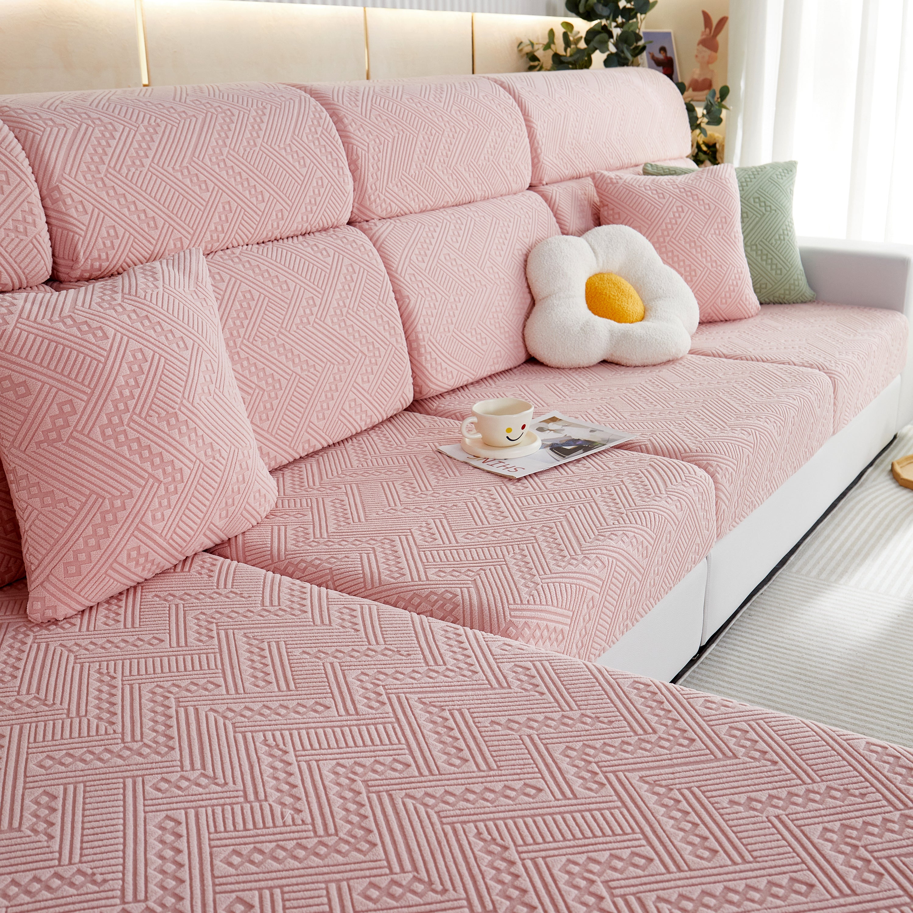Stretch Jacquard Fleece Settee Cushion Covers, Stylish Non Slip Couch Cushion Covers For Sectional Sofas