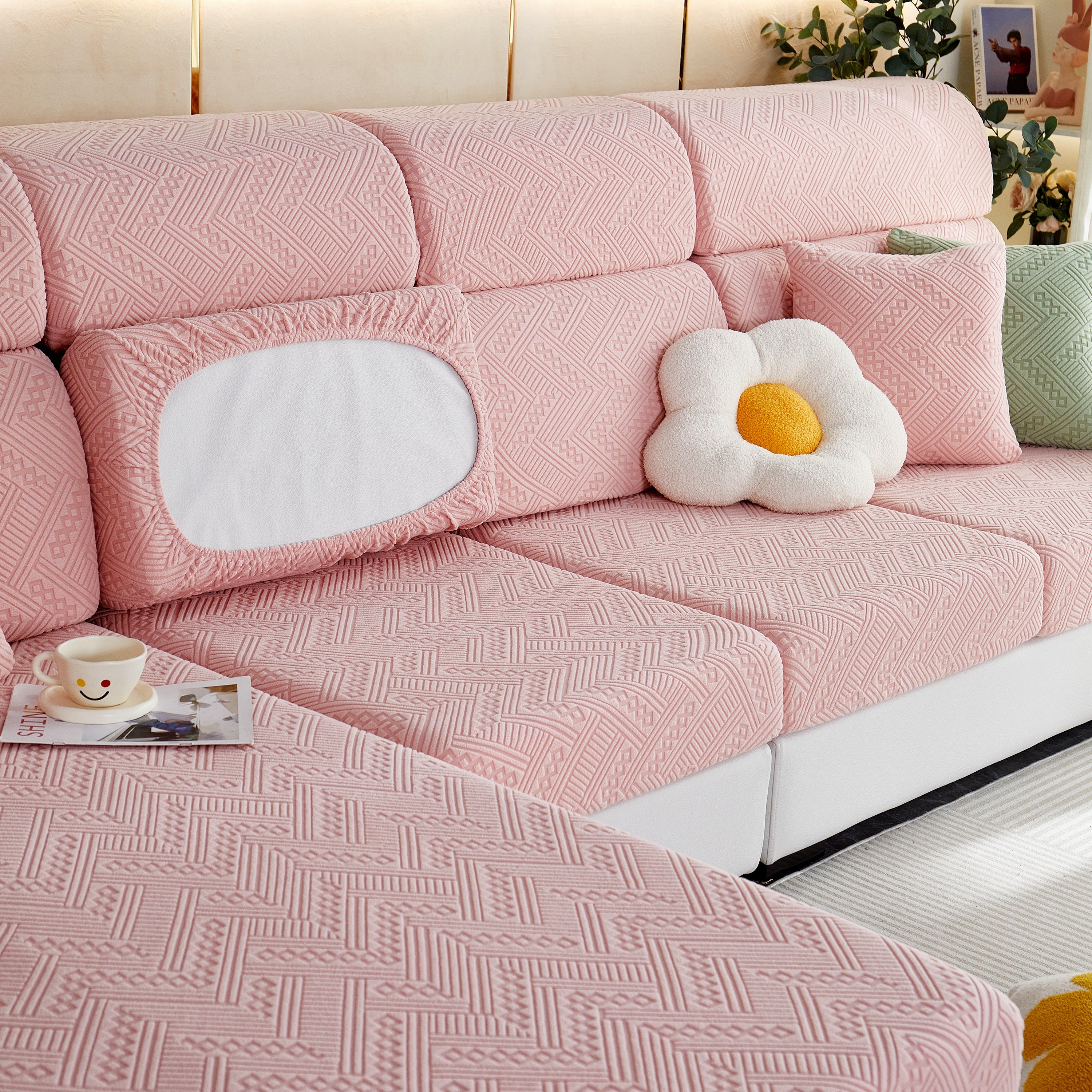 Stretch Jacquard Fleece Settee Cushion Covers, Stylish Non Slip Couch Cushion Covers For Sectional Sofas