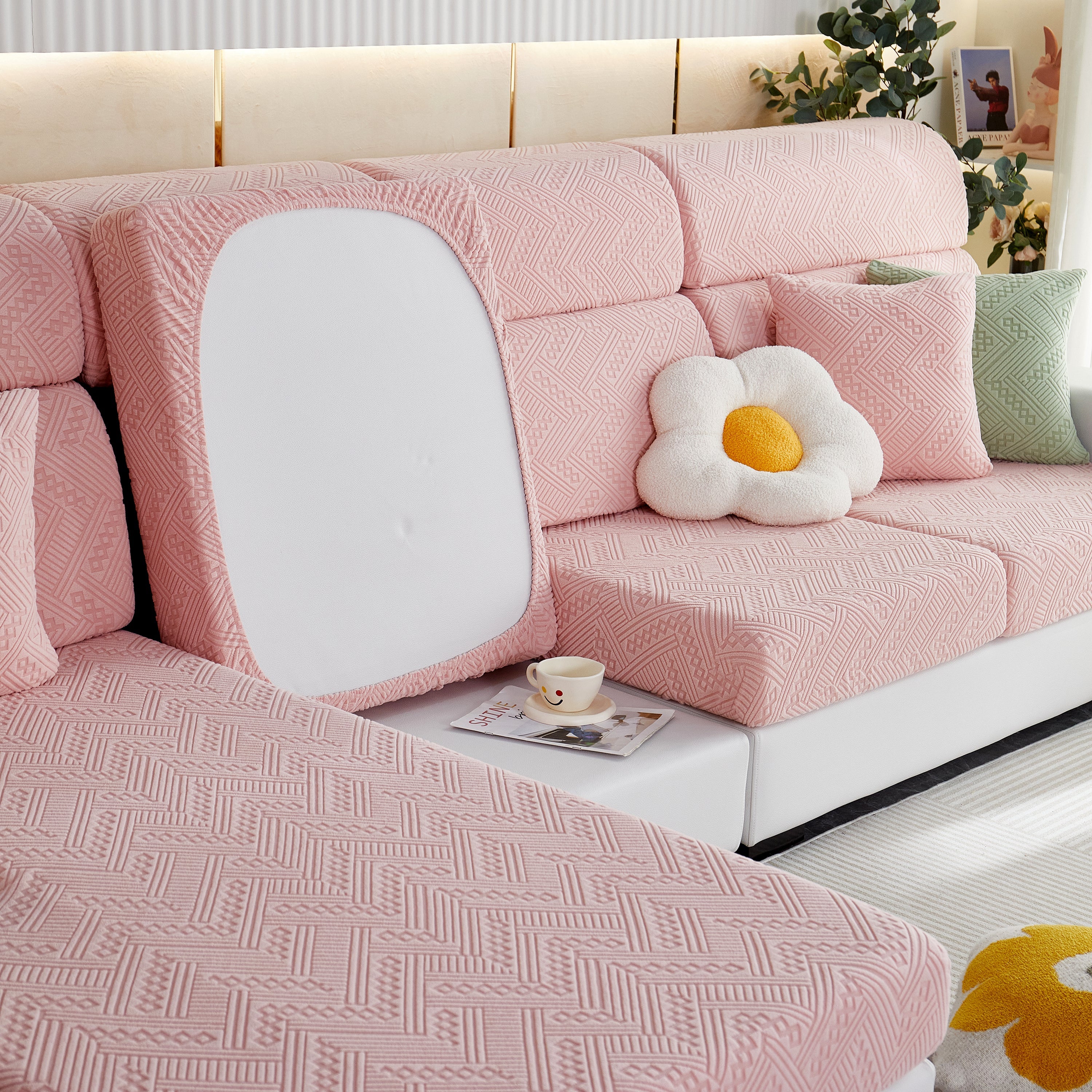 Stretch Jacquard Fleece Settee Cushion Covers, Stylish Non Slip Couch Cushion Covers For Sectional Sofas