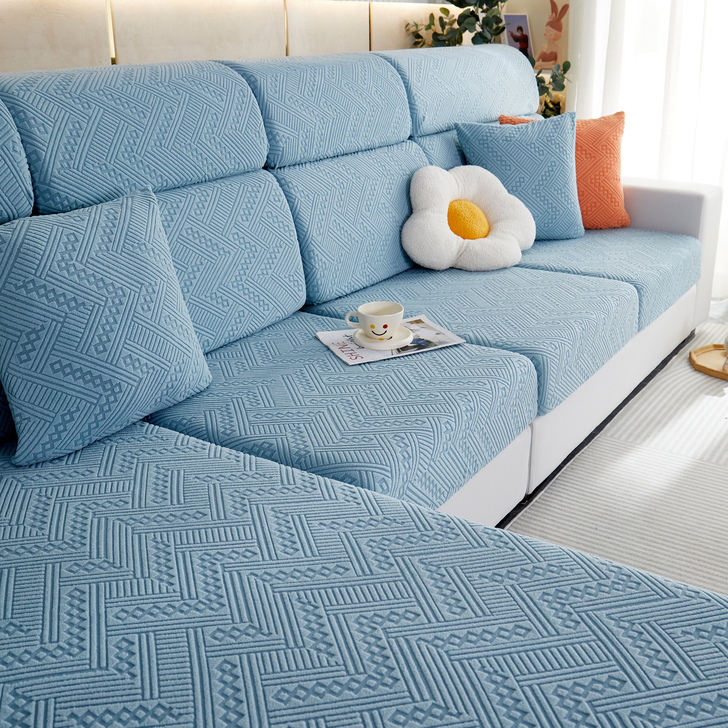 Stretch Jacquard Fleece Settee Cushion Covers, Stylish Non Slip Couch Cushion Covers For Sectional Sofas
