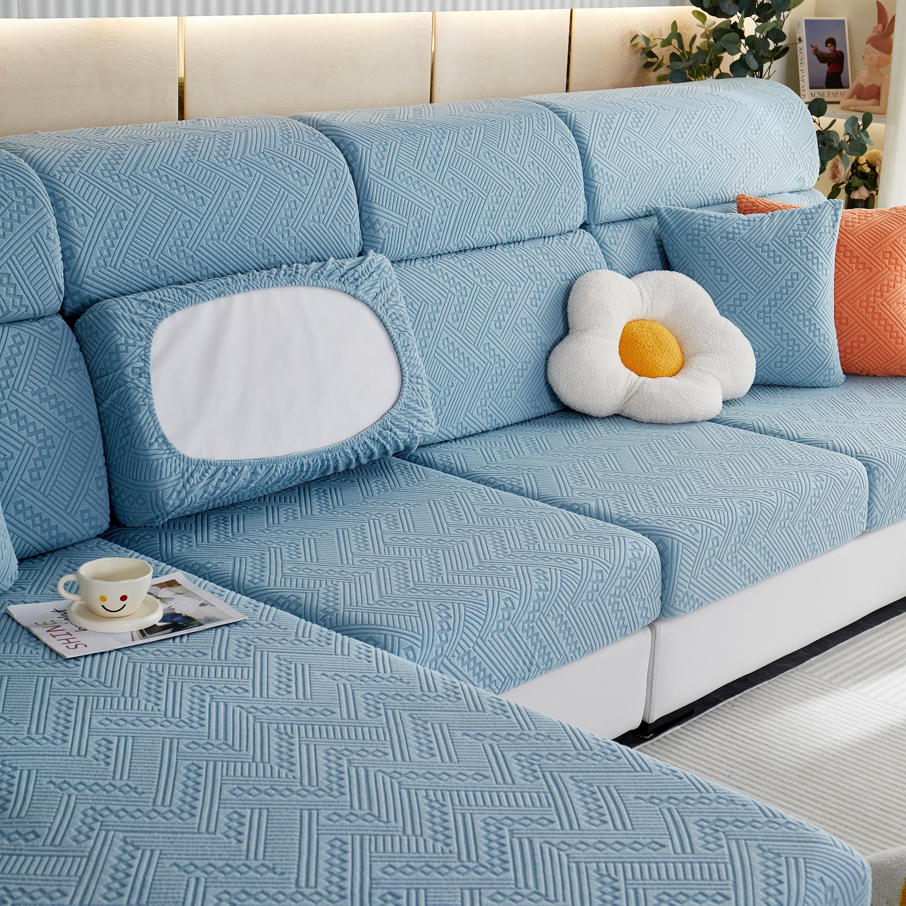 Stretch Jacquard Fleece Settee Cushion Covers, Stylish Non Slip Couch Cushion Covers For Sectional Sofas