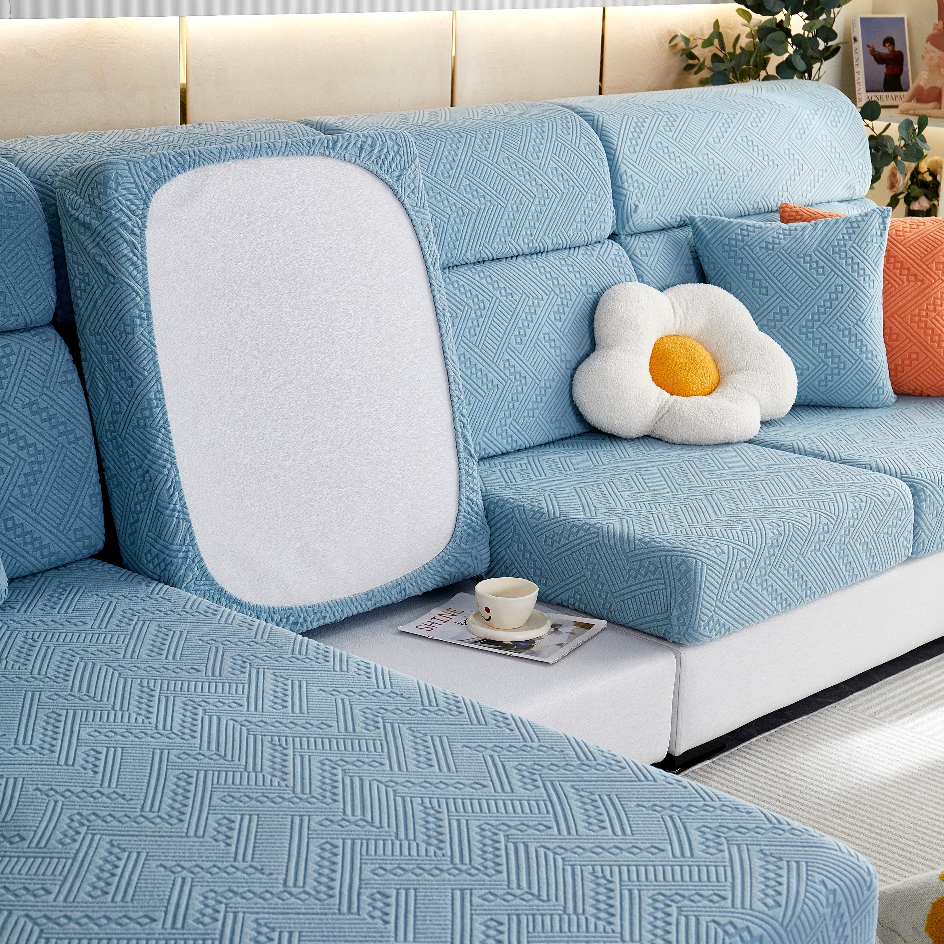 Stretch Jacquard Fleece Settee Cushion Covers, Stylish Non Slip Couch Cushion Covers For Sectional Sofas