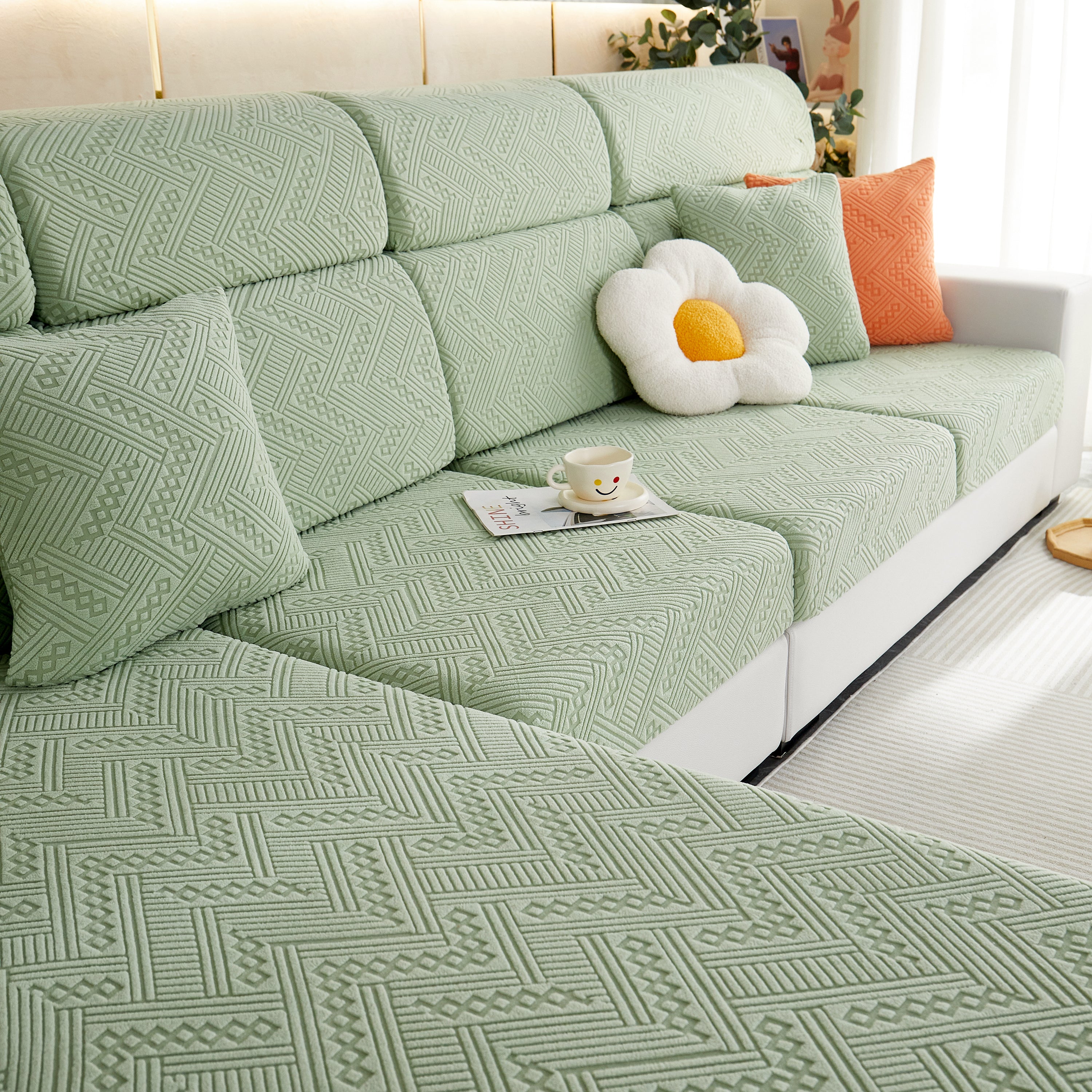 Stretch Jacquard Fleece Settee Cushion Covers, Stylish Non Slip Couch Cushion Covers For Sectional Sofas