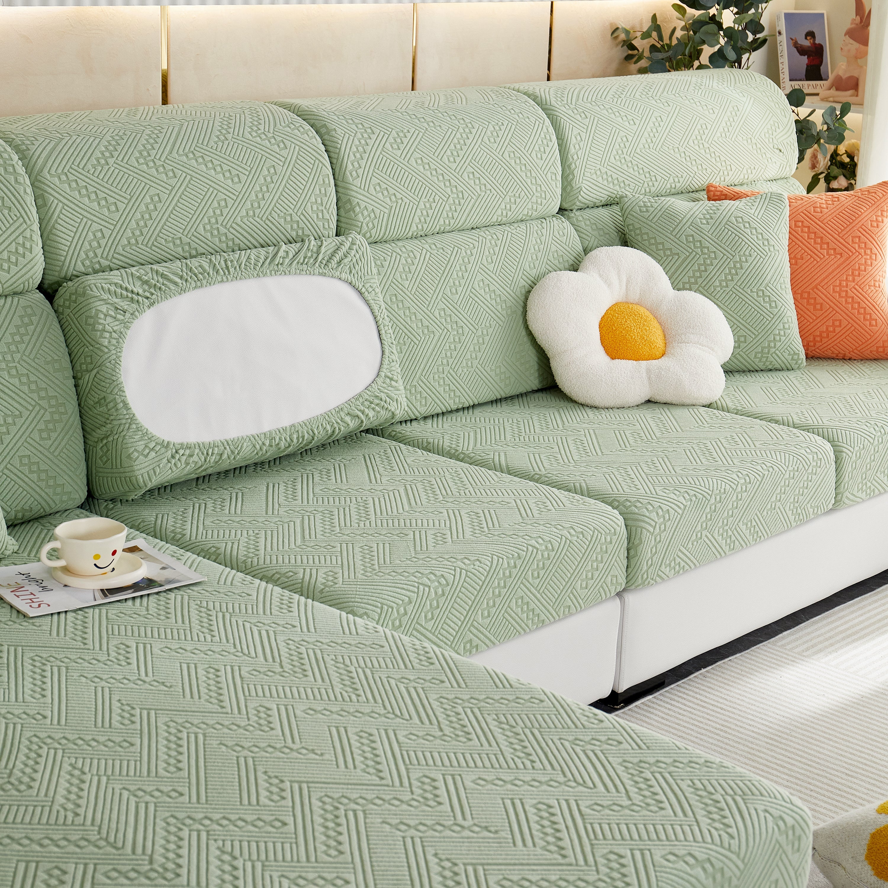 Stretch Jacquard Fleece Settee Cushion Covers, Stylish Non Slip Couch Cushion Covers For Sectional Sofas