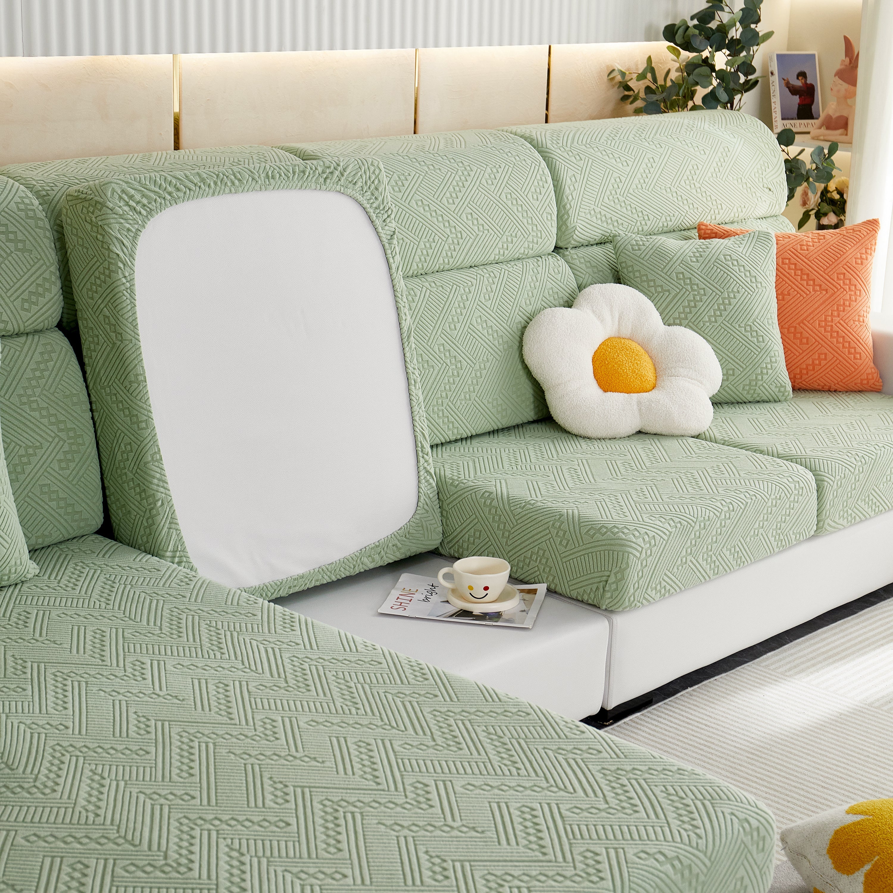 Stretch Jacquard Fleece Settee Cushion Covers, Stylish Non Slip Couch Cushion Covers For Sectional Sofas