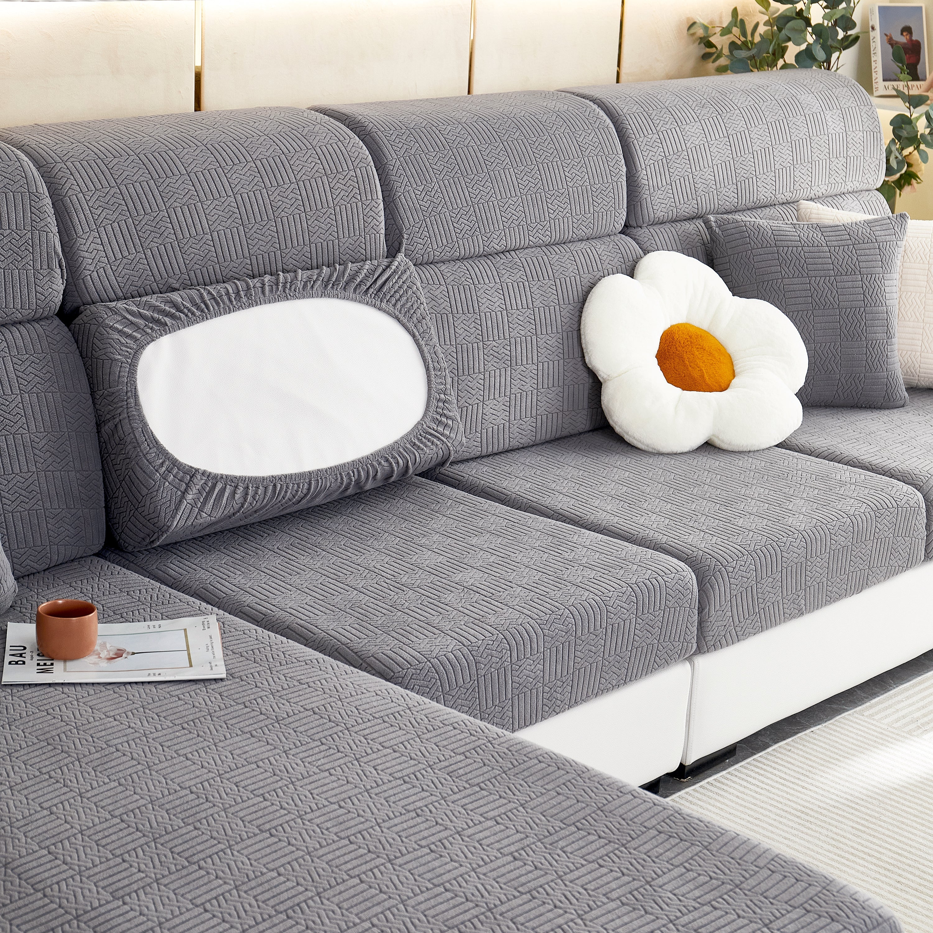 Stretchable Jacquard Fleece Sofa Cover Non-slip Pet Furniture Protector Recliner And Cushion Slipcovers