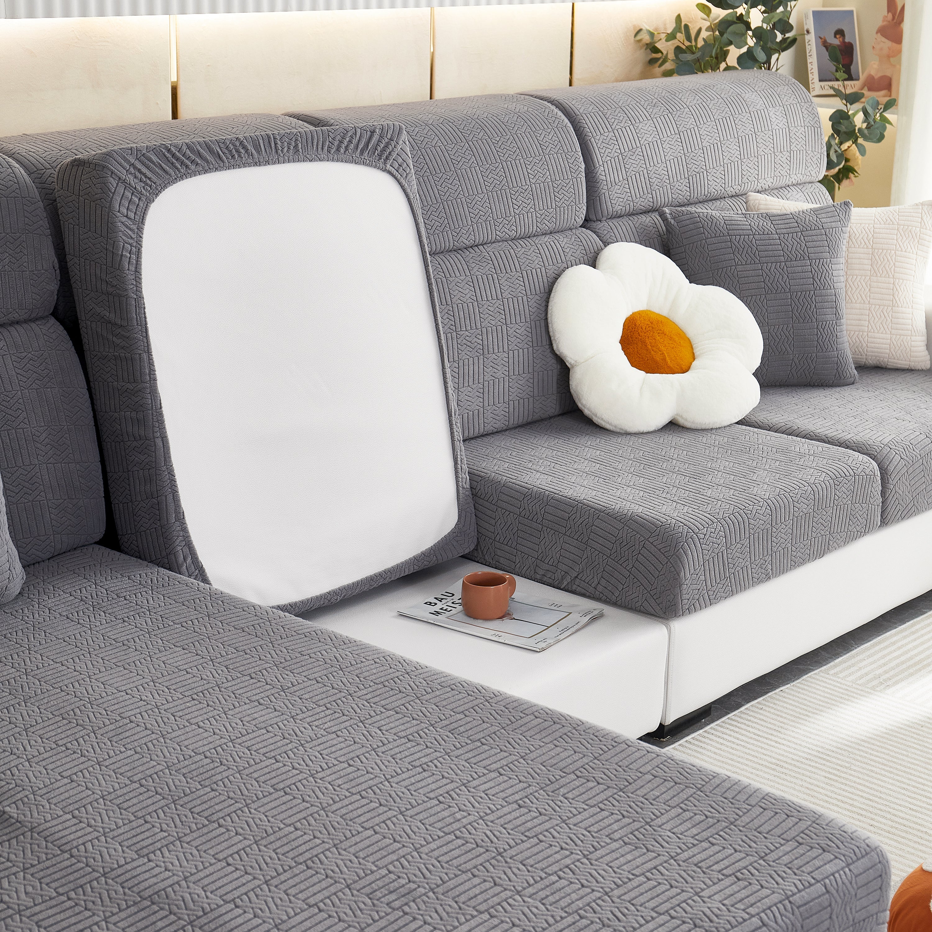 Stretchable Jacquard Fleece Sofa Cover Non-slip Pet Furniture Protector Recliner And Cushion Slipcovers